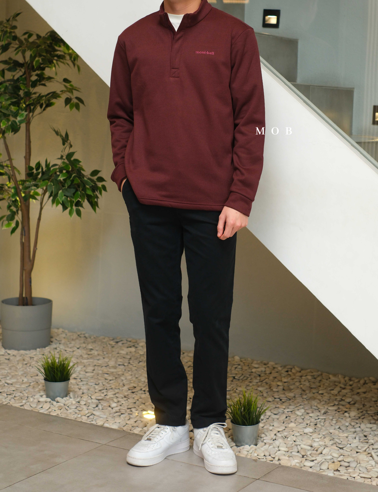 MBLJ01001 Mock Neck Fleece Half Zip Jacket Maroon