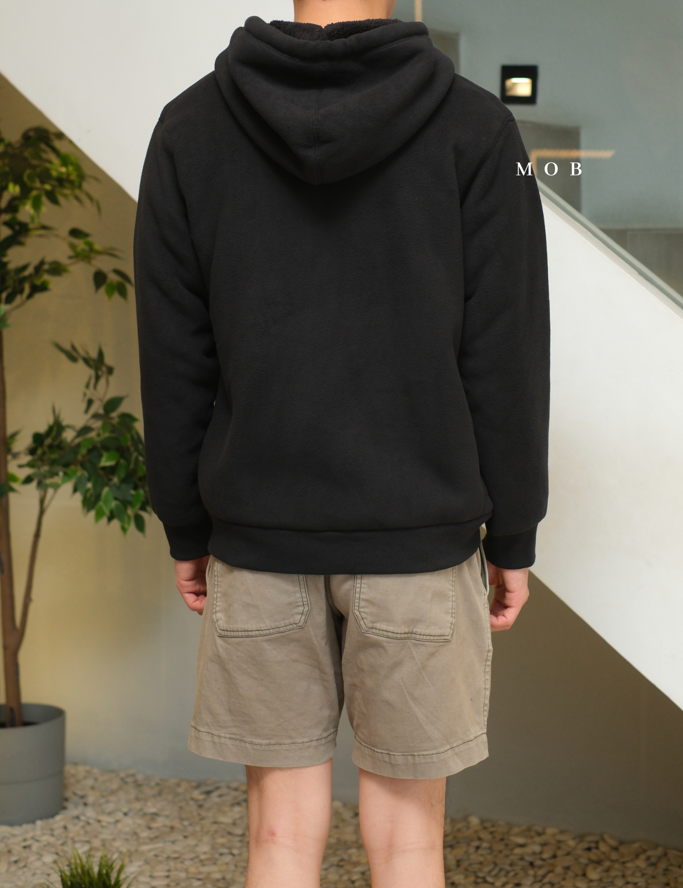 PHFZ02001 Fluffy Bonded Sherpa Full Zip Hoodie Black