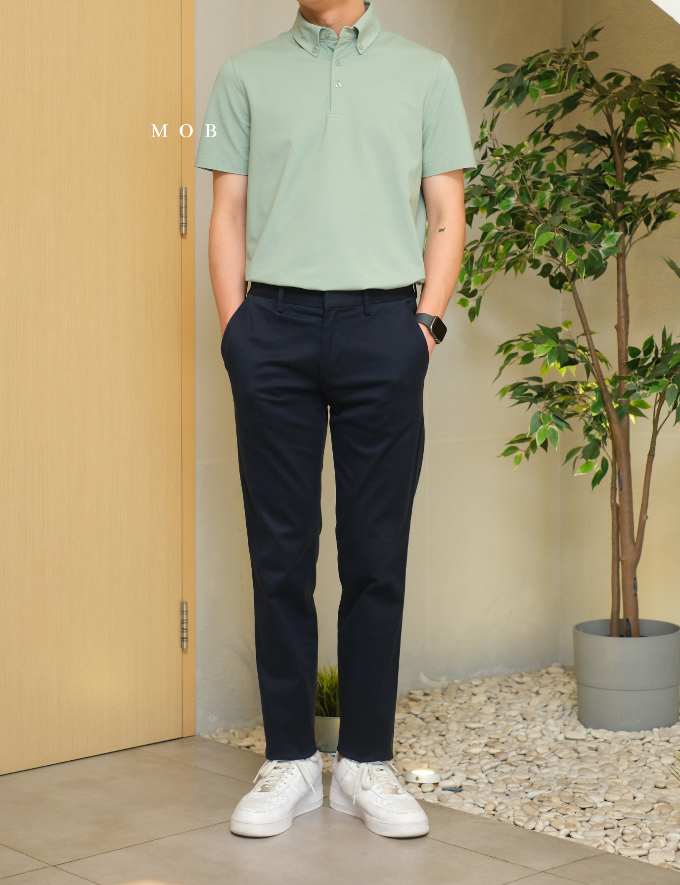 ARK01SSP015 Hybrid Button Down Collar Polo Shirt Palm Green