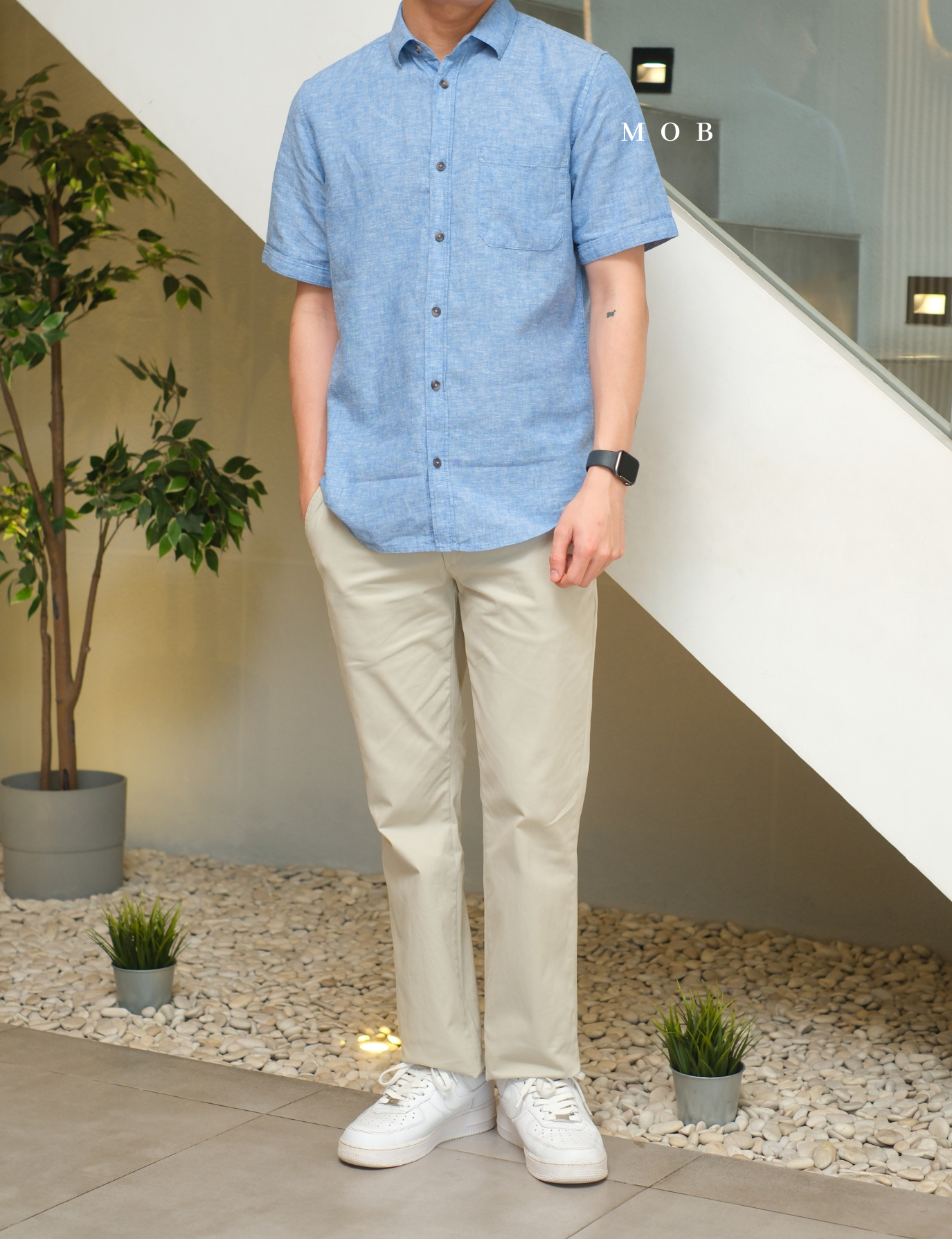 TTSSS01001 Regular LINEN Pocket SS Shirt Blue