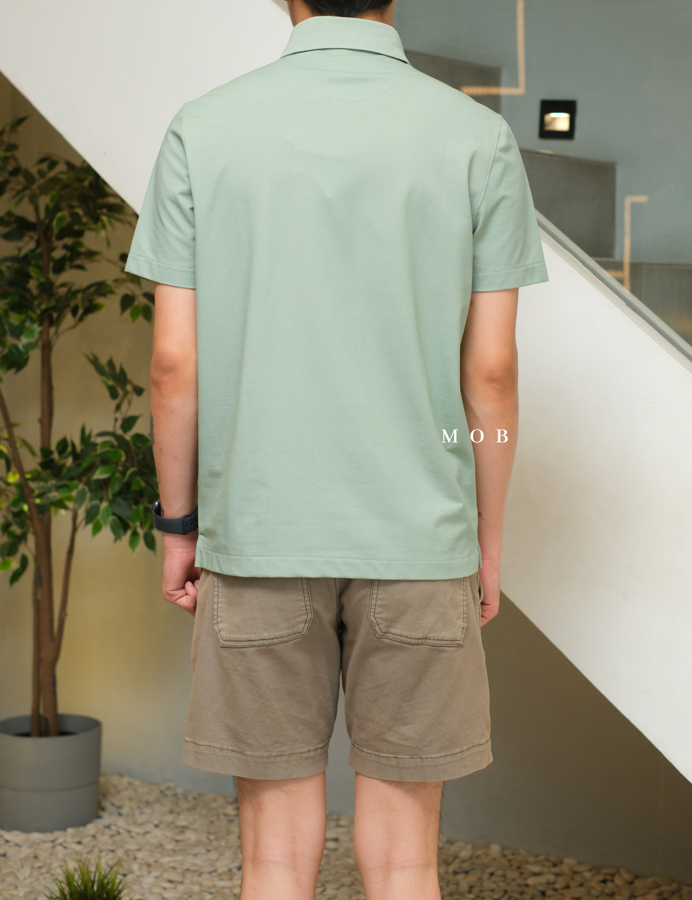 ARK01SSP015 Hybrid Button Down Collar Polo Shirt Palm Green