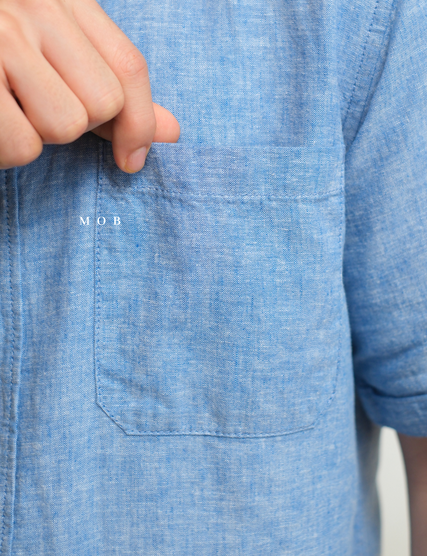 TTSSS01001 Regular LINEN Pocket SS Shirt Blue