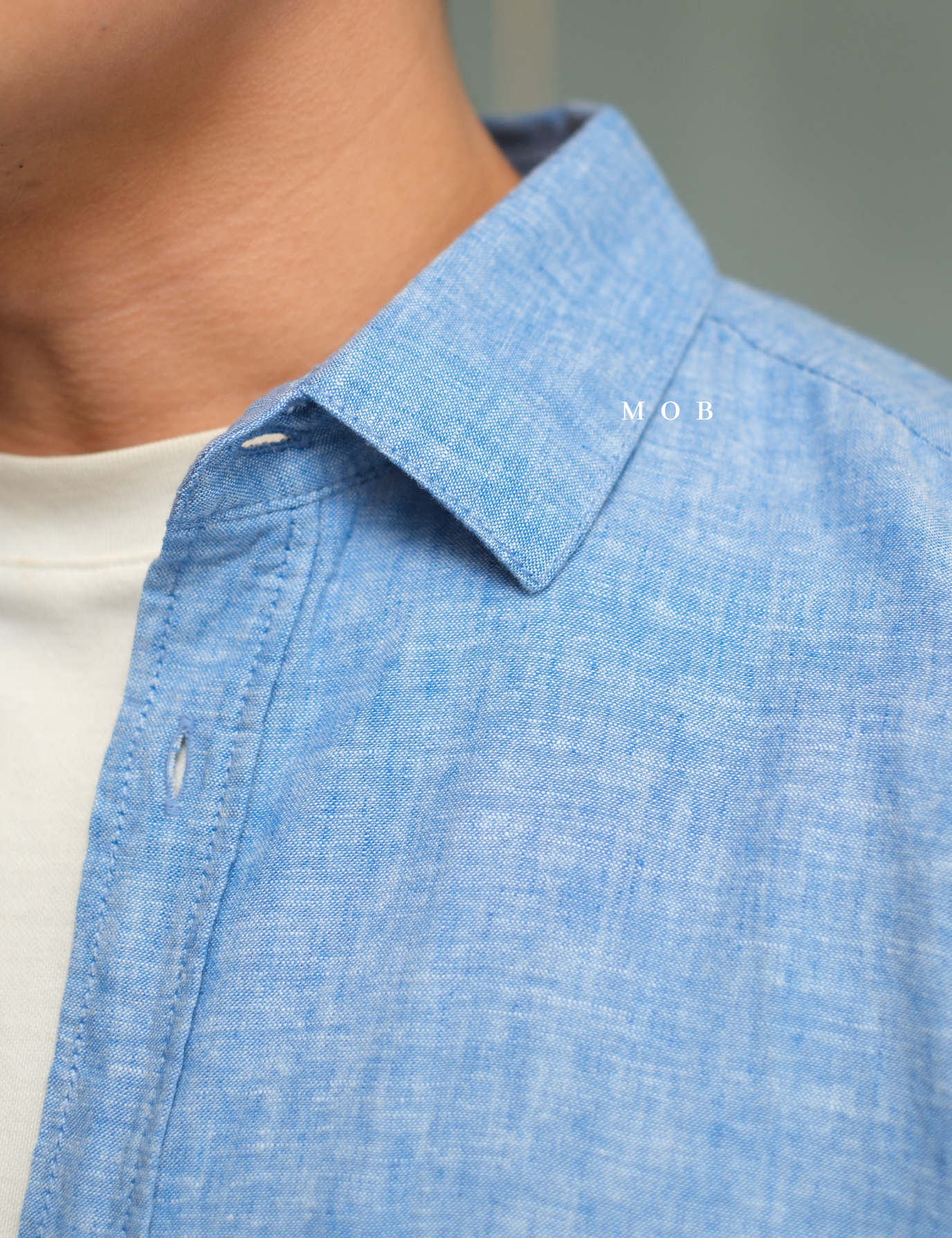 TTSSS01001 Regular LINEN Pocket SS Shirt Blue