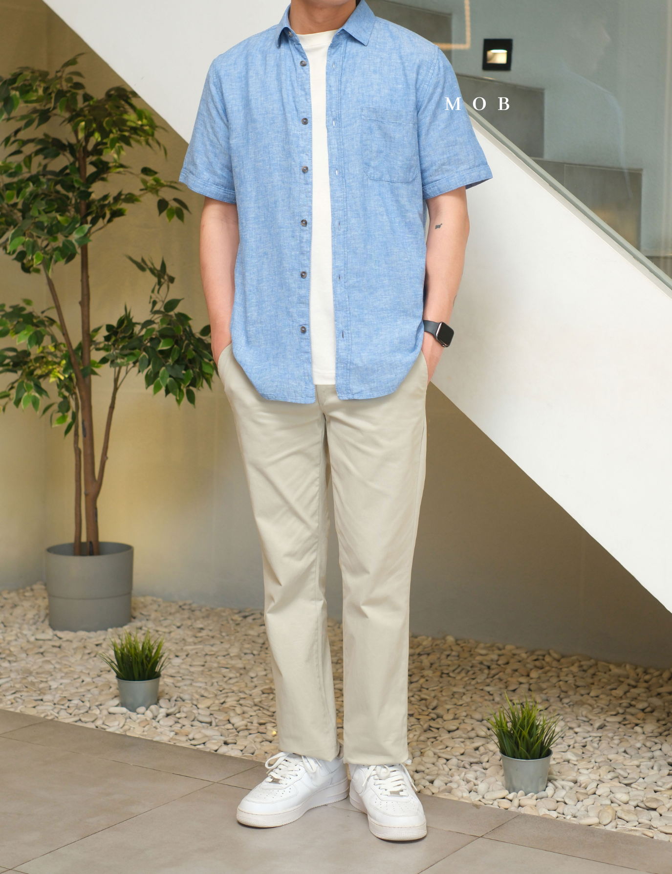 TTSSS01001 Regular LINEN Pocket SS Shirt Blue