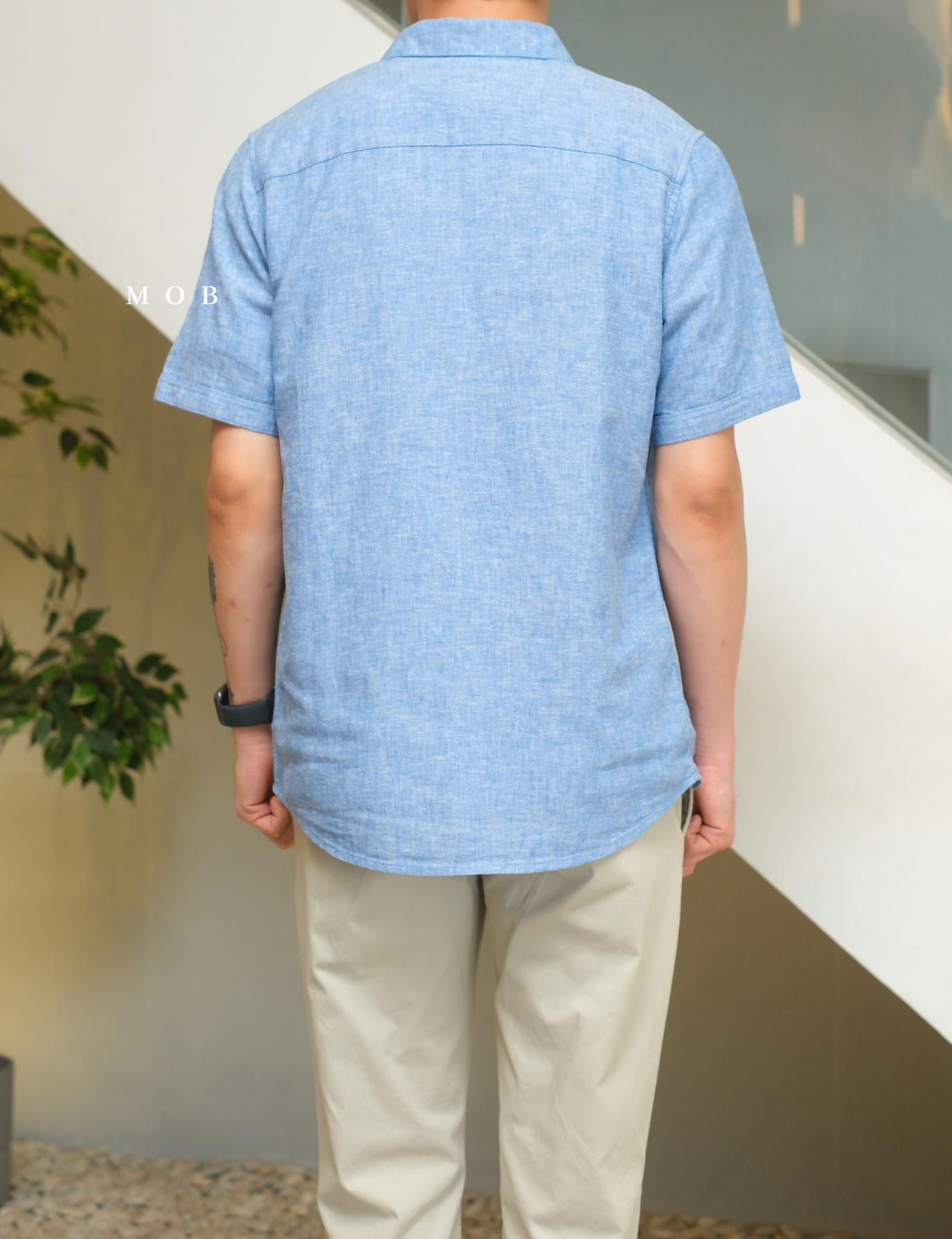TTSSS01001 Regular LINEN Pocket SS Shirt Blue