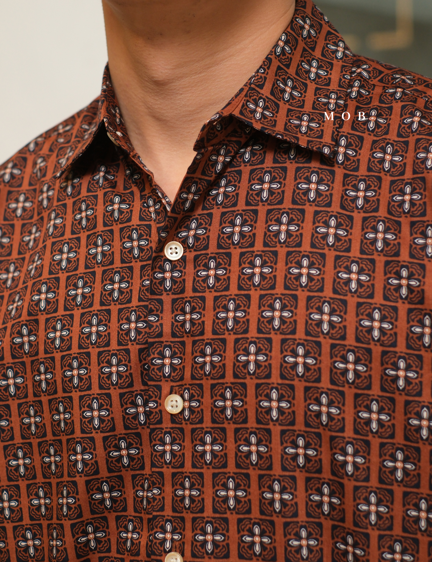 AFSSS01006A Pattern SS Shirt Brown Batik Inspired