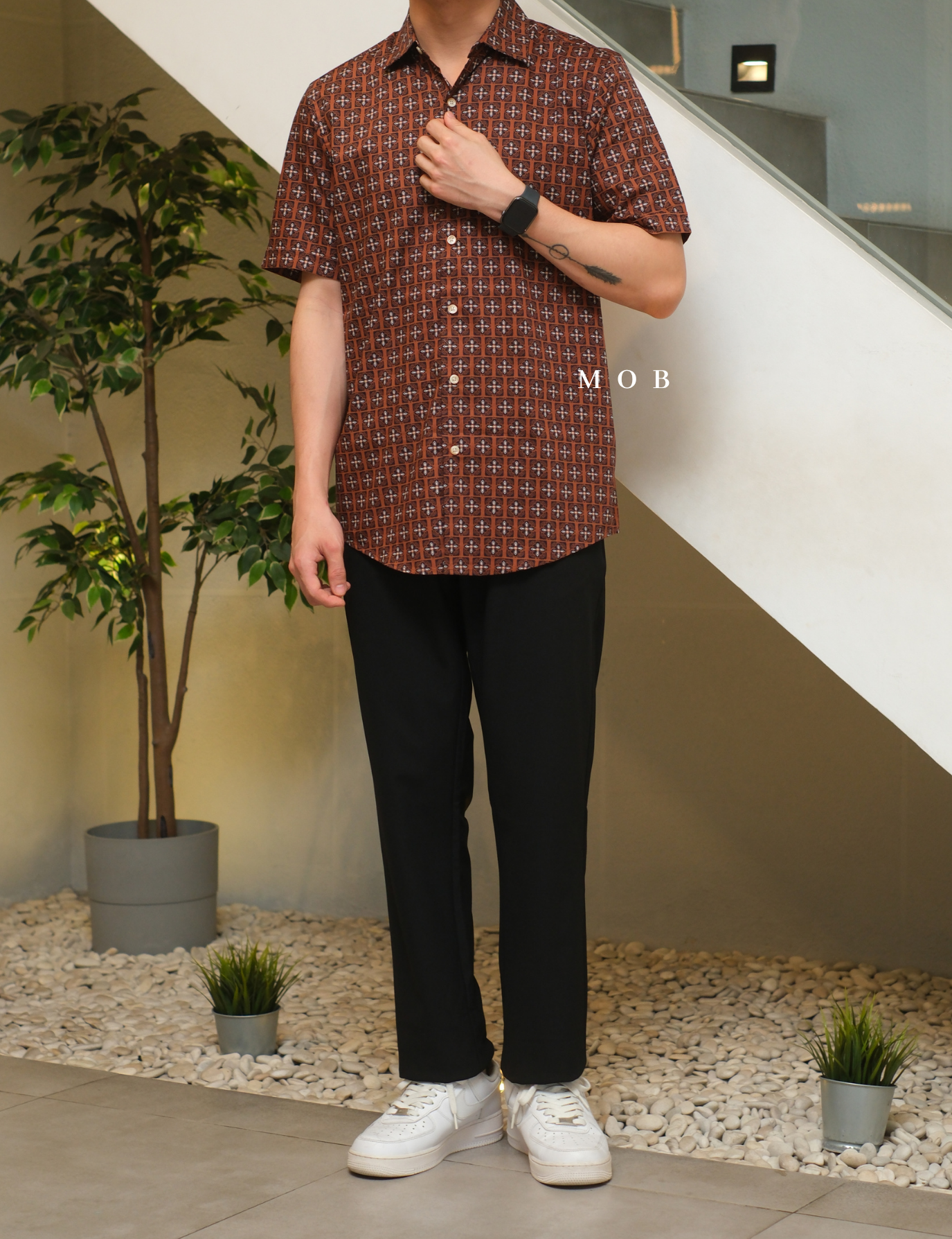 AFSSS01006A Pattern SS Shirt Brown Batik Inspired