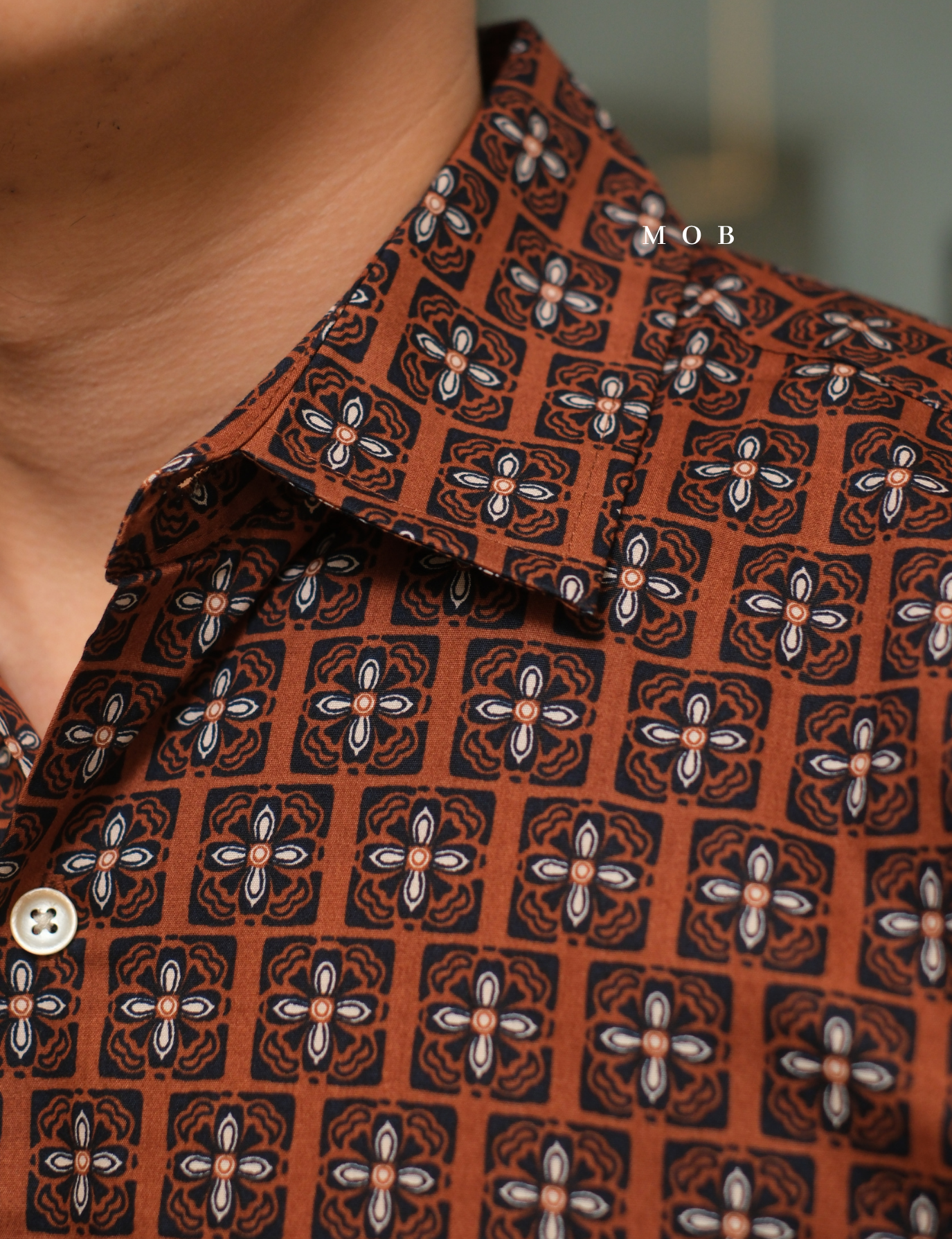 AFSSS01006A Pattern SS Shirt Brown Batik Inspired
