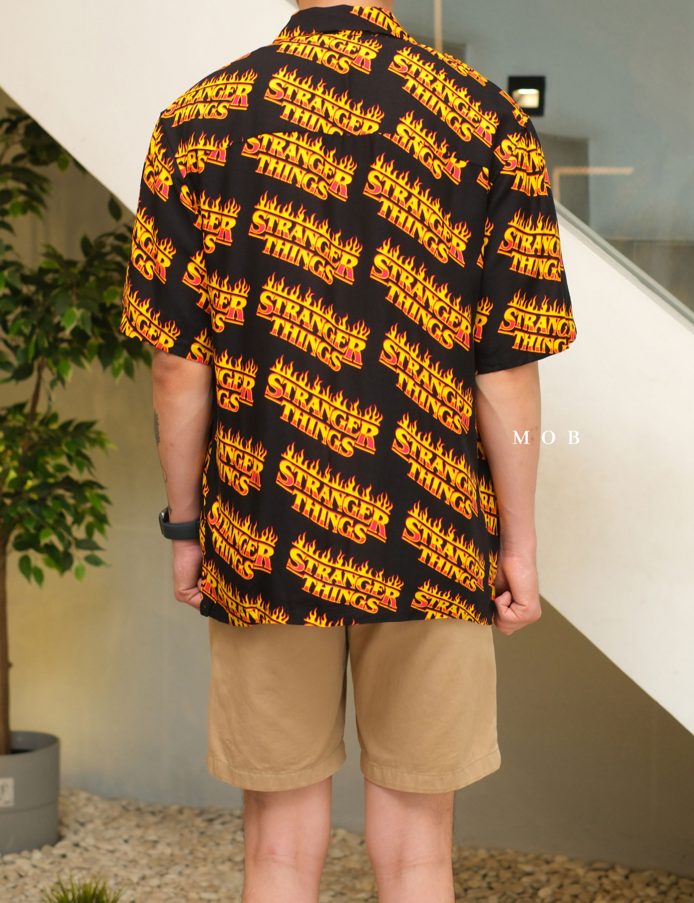HMSSS03002 Printed Resort SS Shirt Black Stranger Things