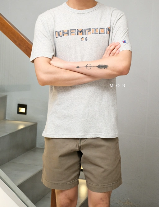 Image of CHMPSST2128 Lightweight Geo Block Logo SS Tee Grey