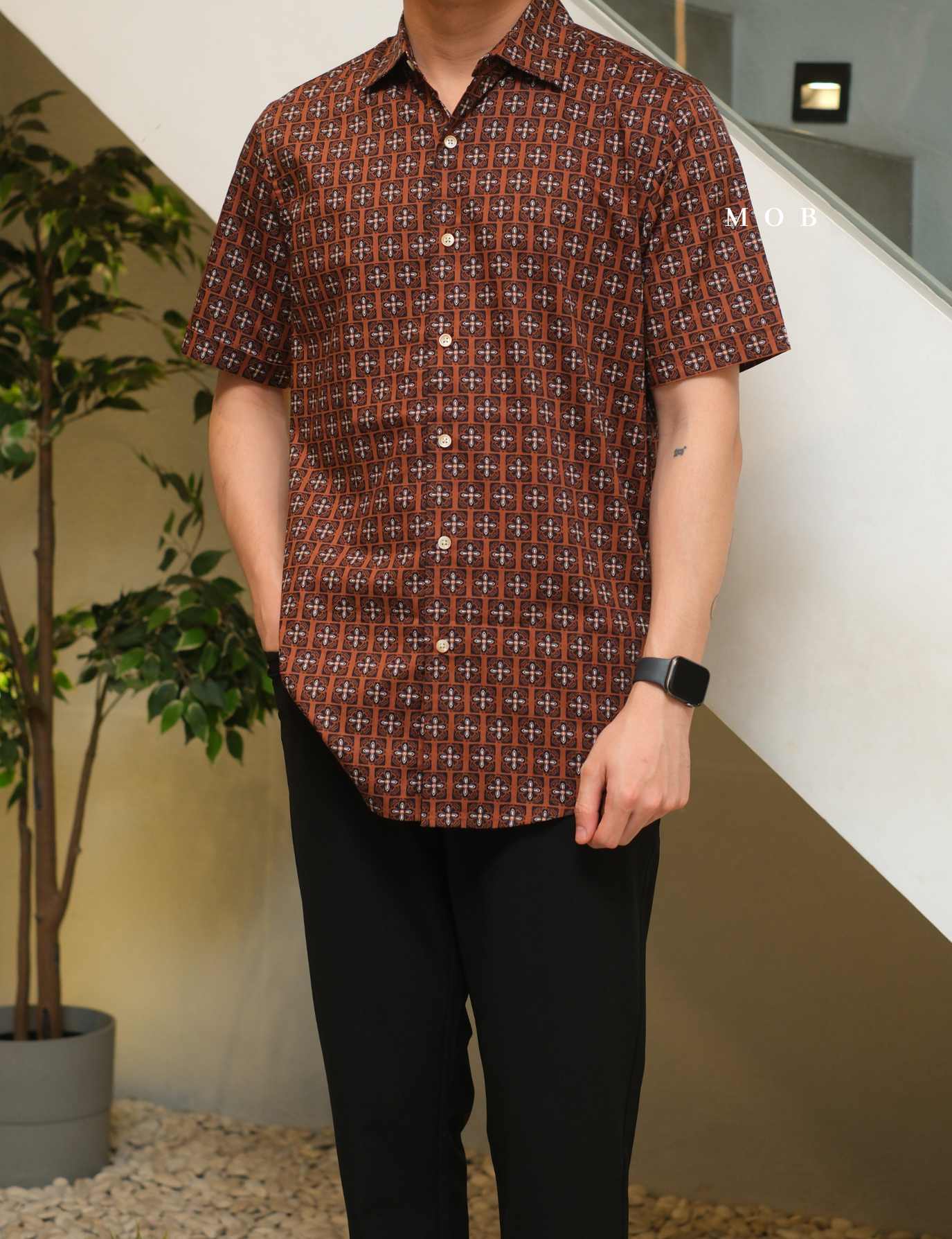 AFSSS01006A Pattern SS Shirt Brown Batik Inspired