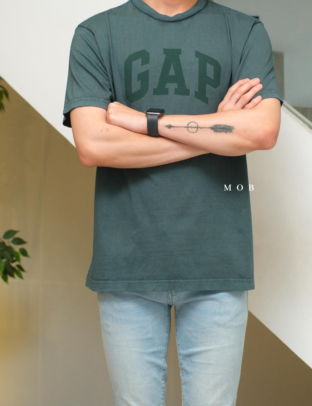 GPSST2005B Arch Logo SS Tee Dark Green Washed