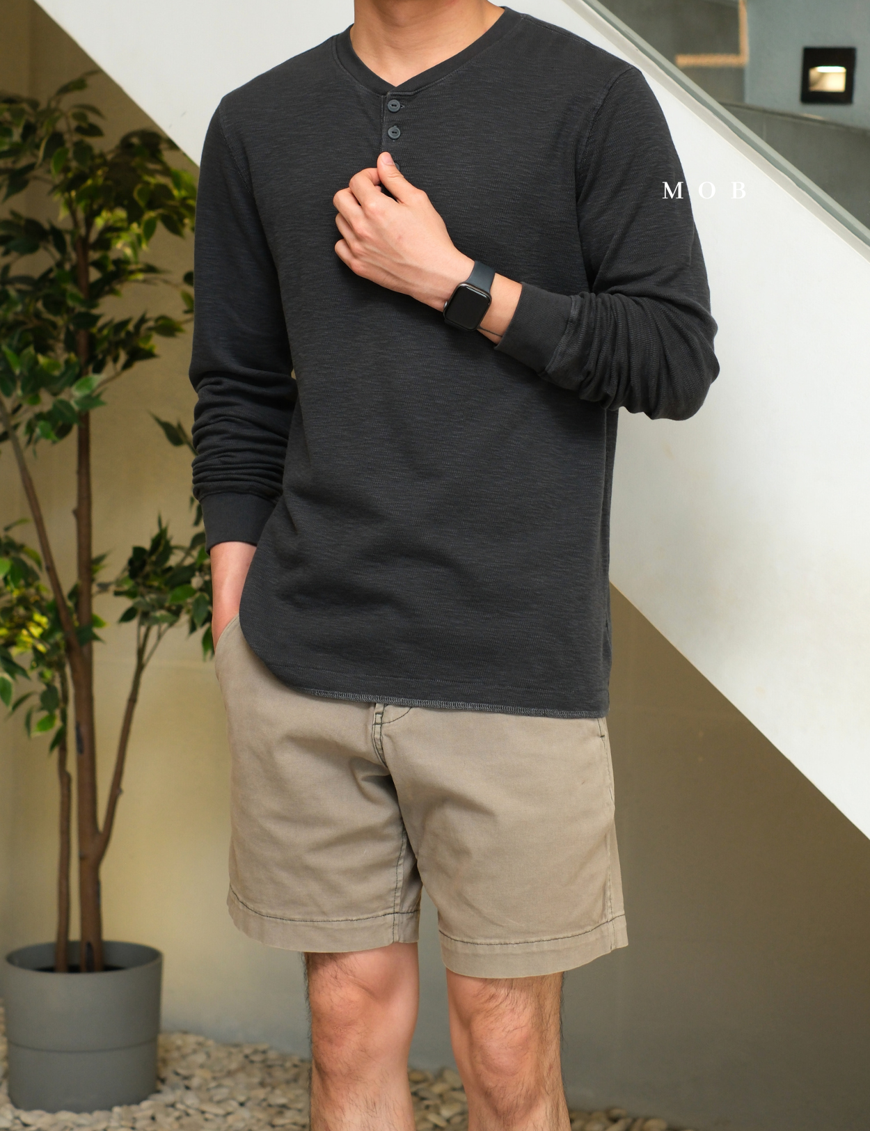 GPLST1302A Textured Henley LS Tee Dark Grey (V2)
