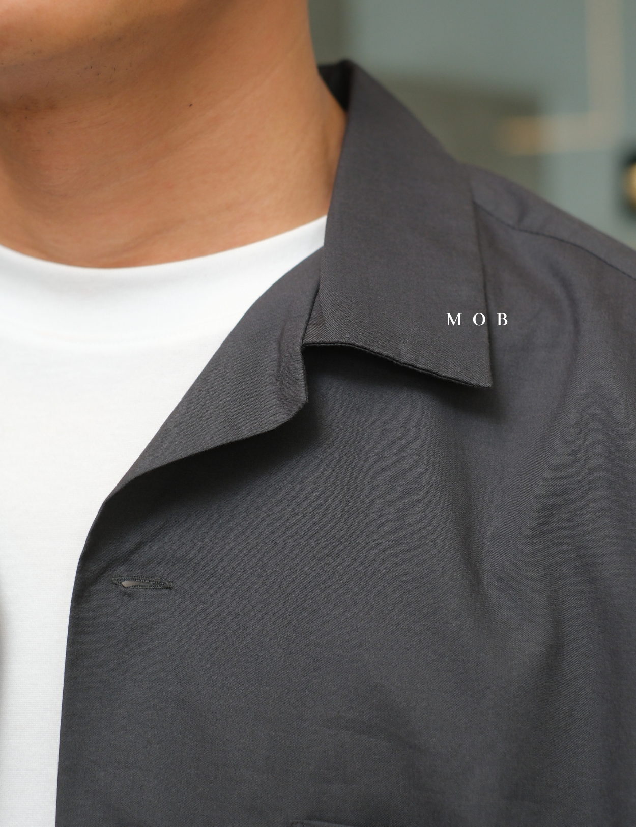 UNQSSS05001E Cotton Open Collar SS Shirt Asphalt Grey