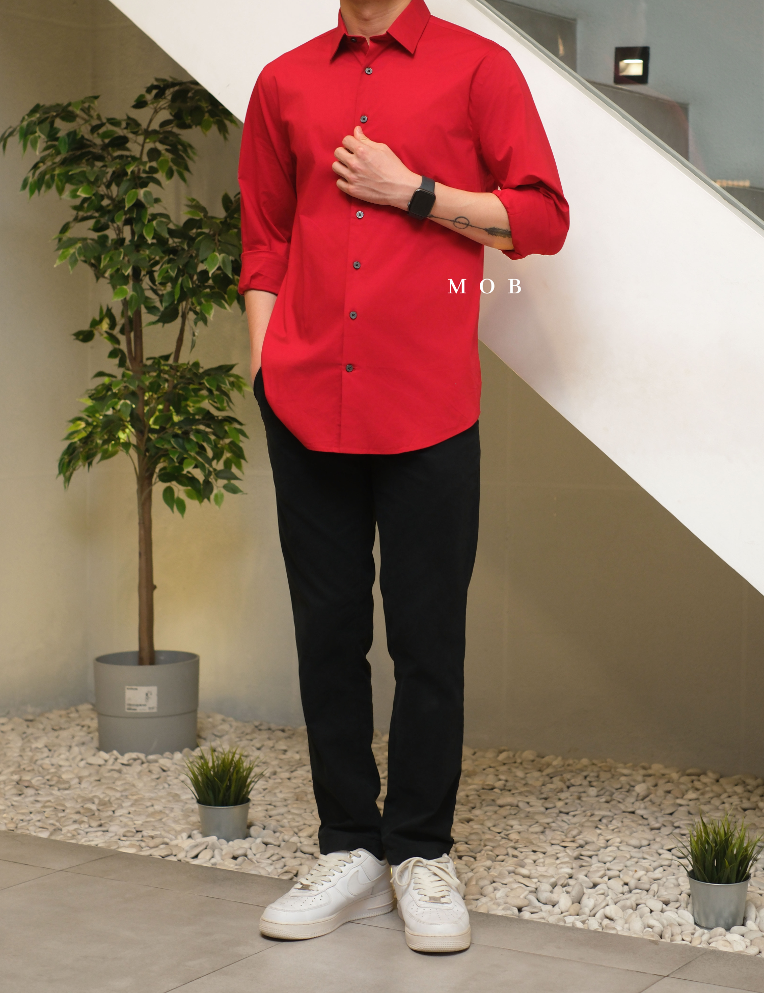 EXLSS07007 FITTED Stretch 1MX LS Shirt Red