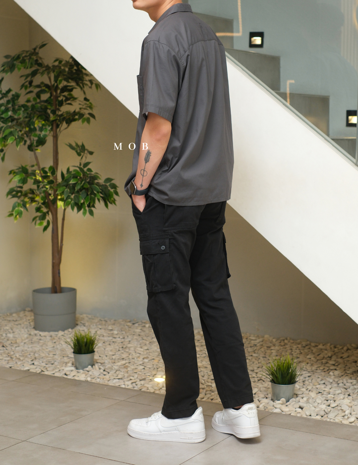 UNQSSS05001E Cotton Open Collar SS Shirt Asphalt Grey