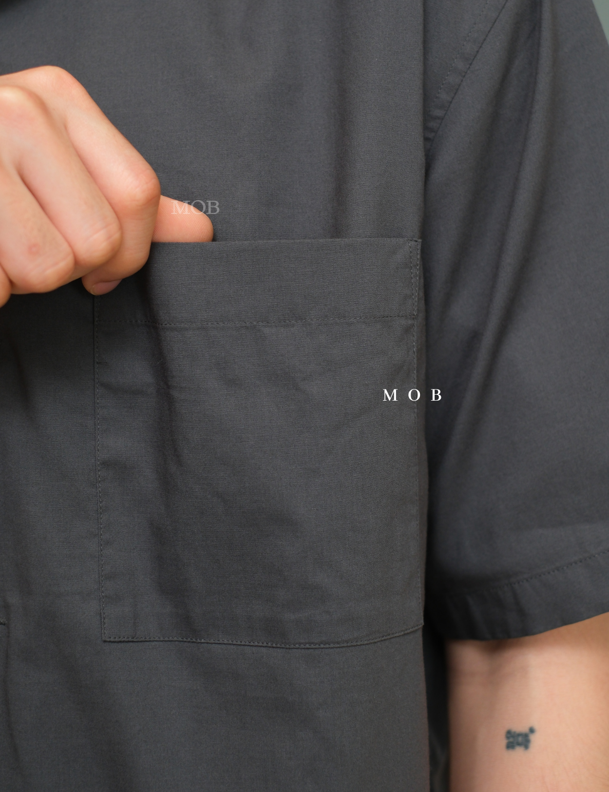 UNQSSS05001E Cotton Open Collar SS Shirt Asphalt Grey