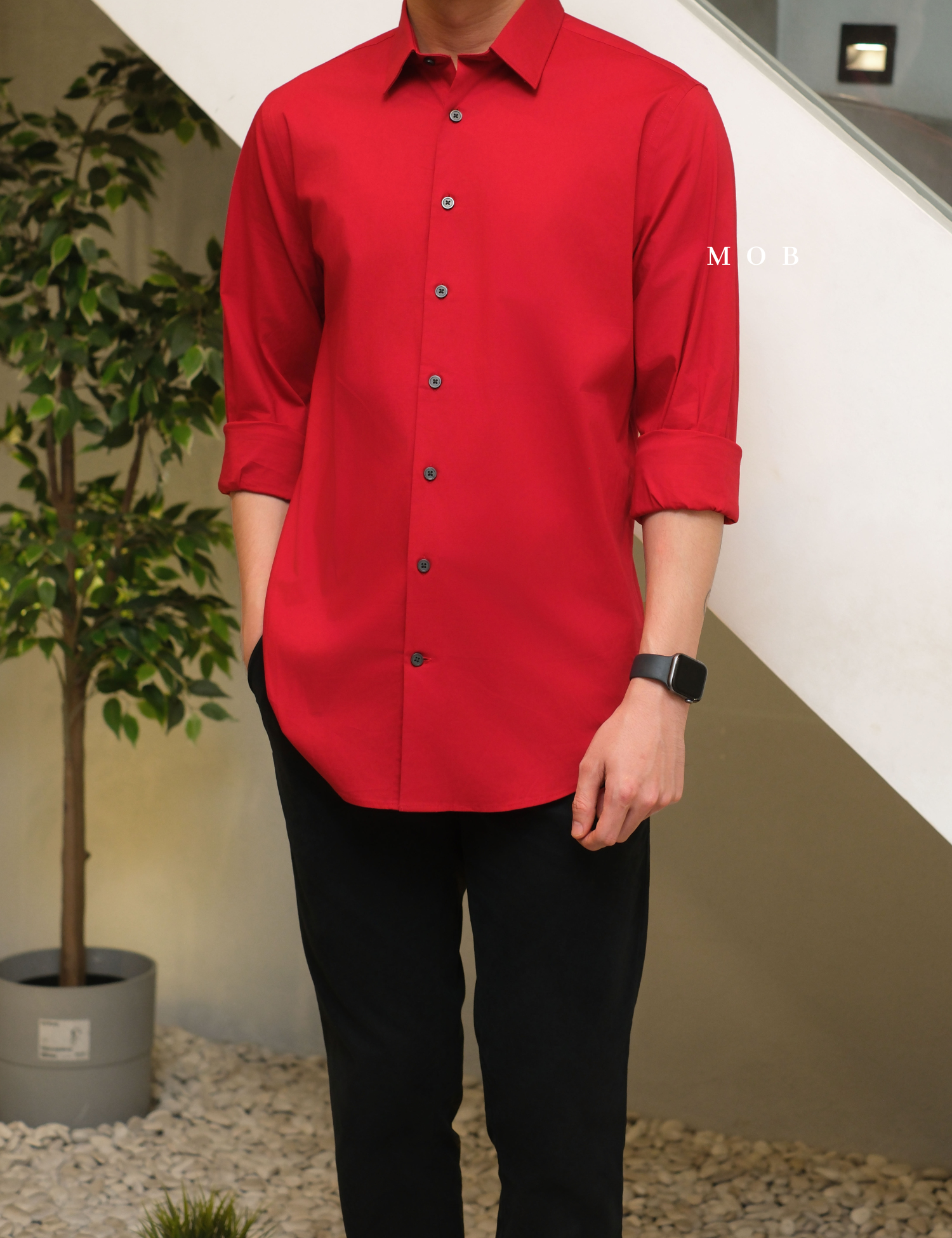 EXLSS07007 FITTED Stretch 1MX LS Shirt Red