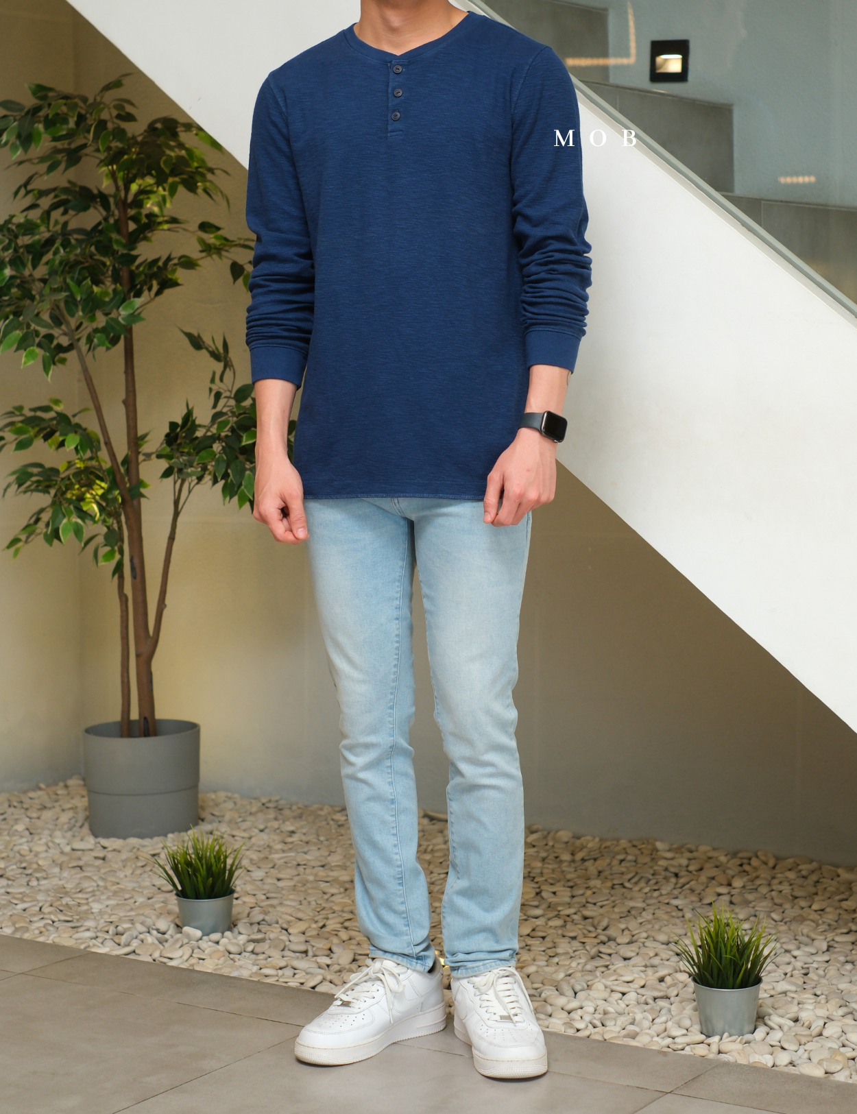 GPLST1303A Textured Henley LS Tee Dark Blue (V2)