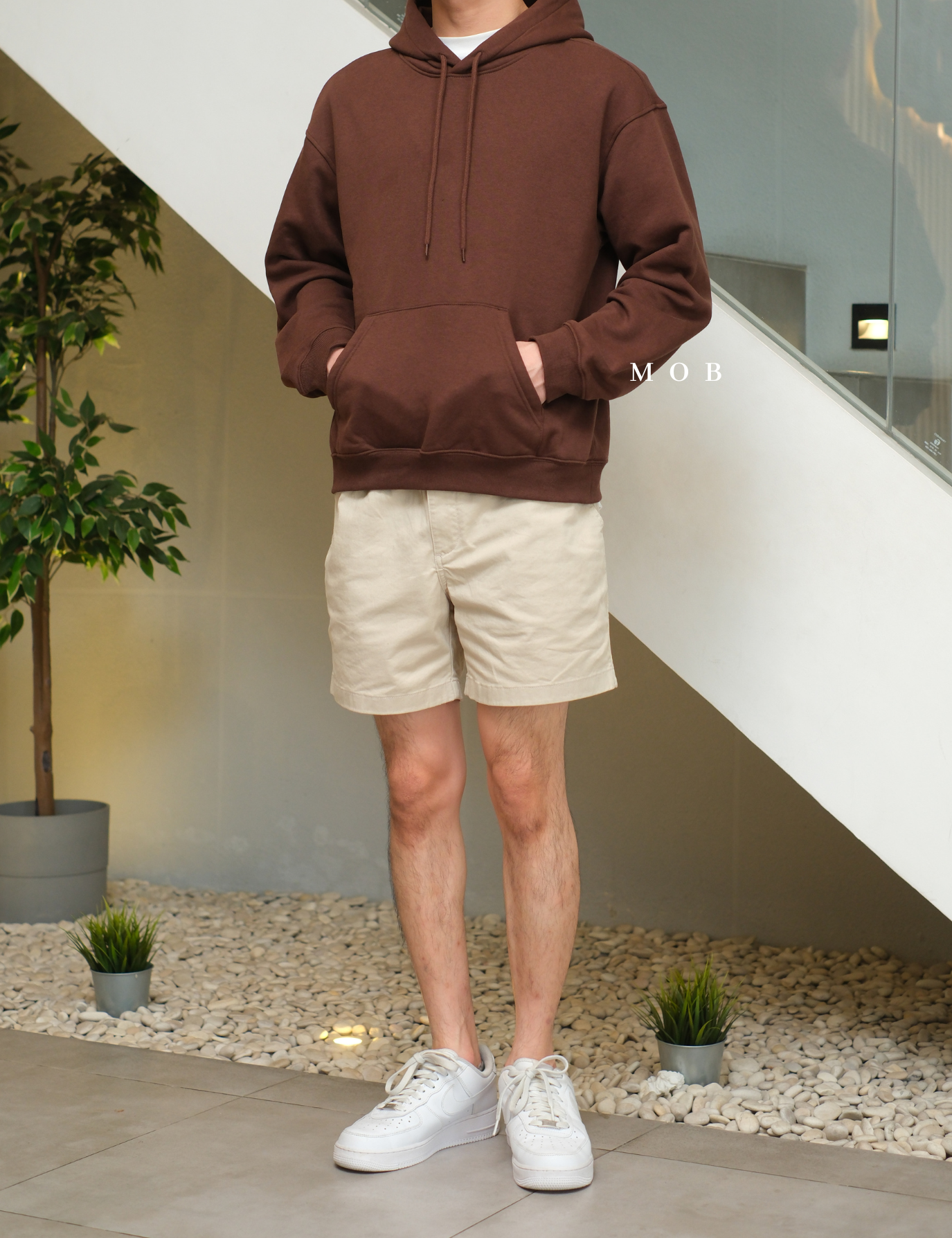 HMHOD02002D Loose Basic Pullover Hoodie Brown