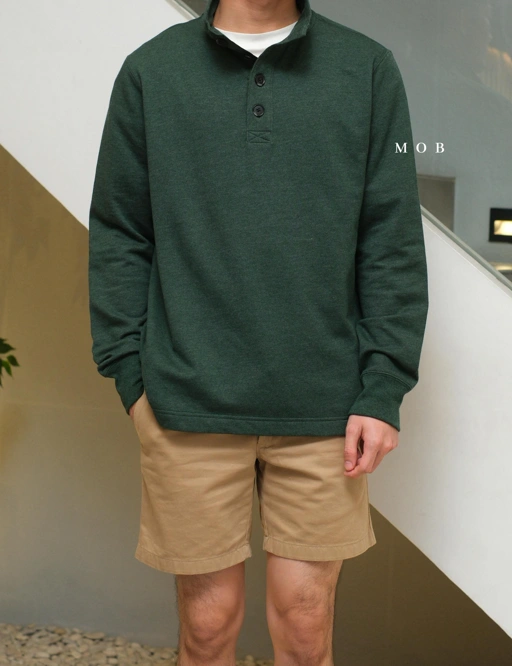 Image of JCSW01001 Fleece Quarter Button Sweatshirt Bottle Green