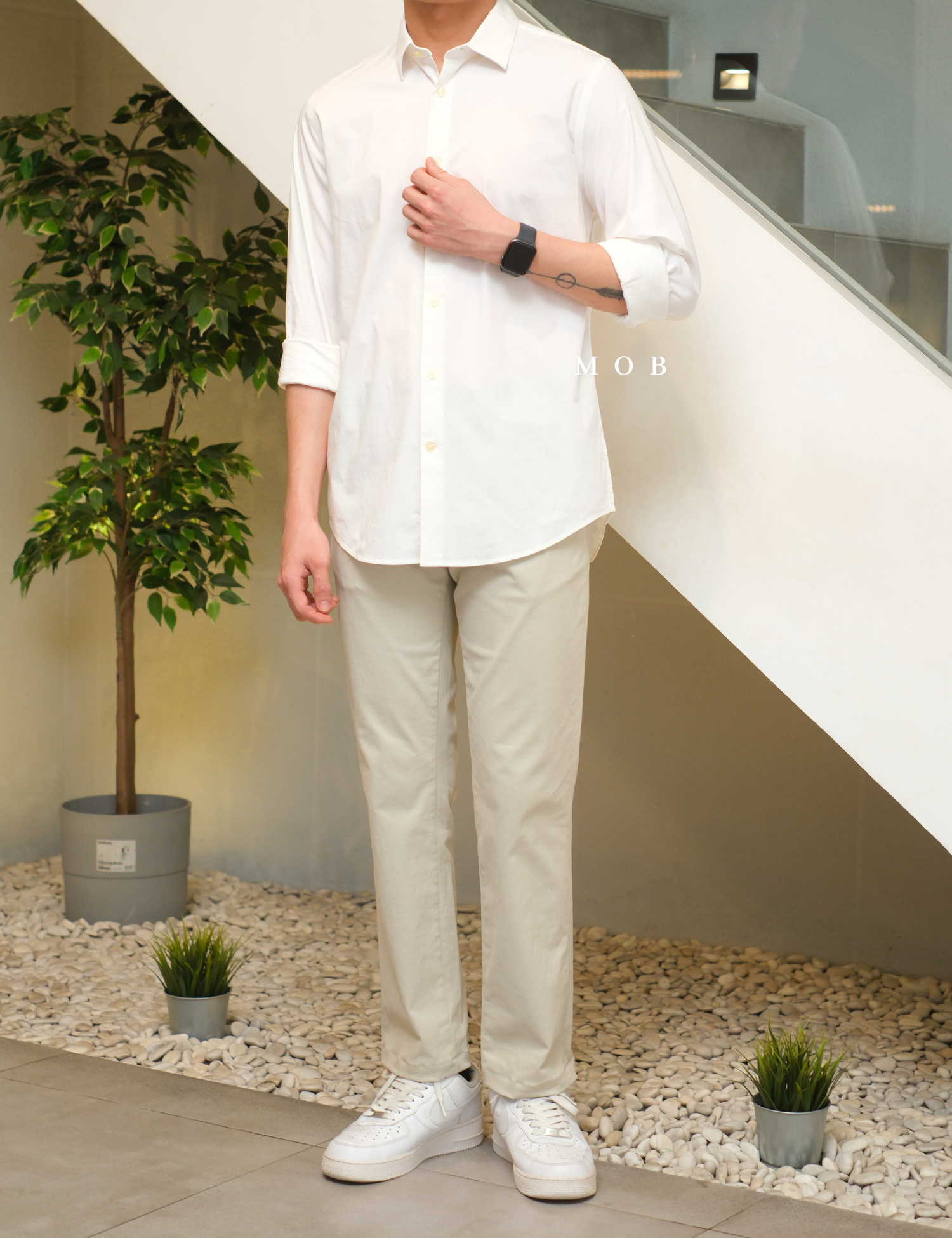 EXLSS07008 FITTED Stretch 1MX LS Shirt White