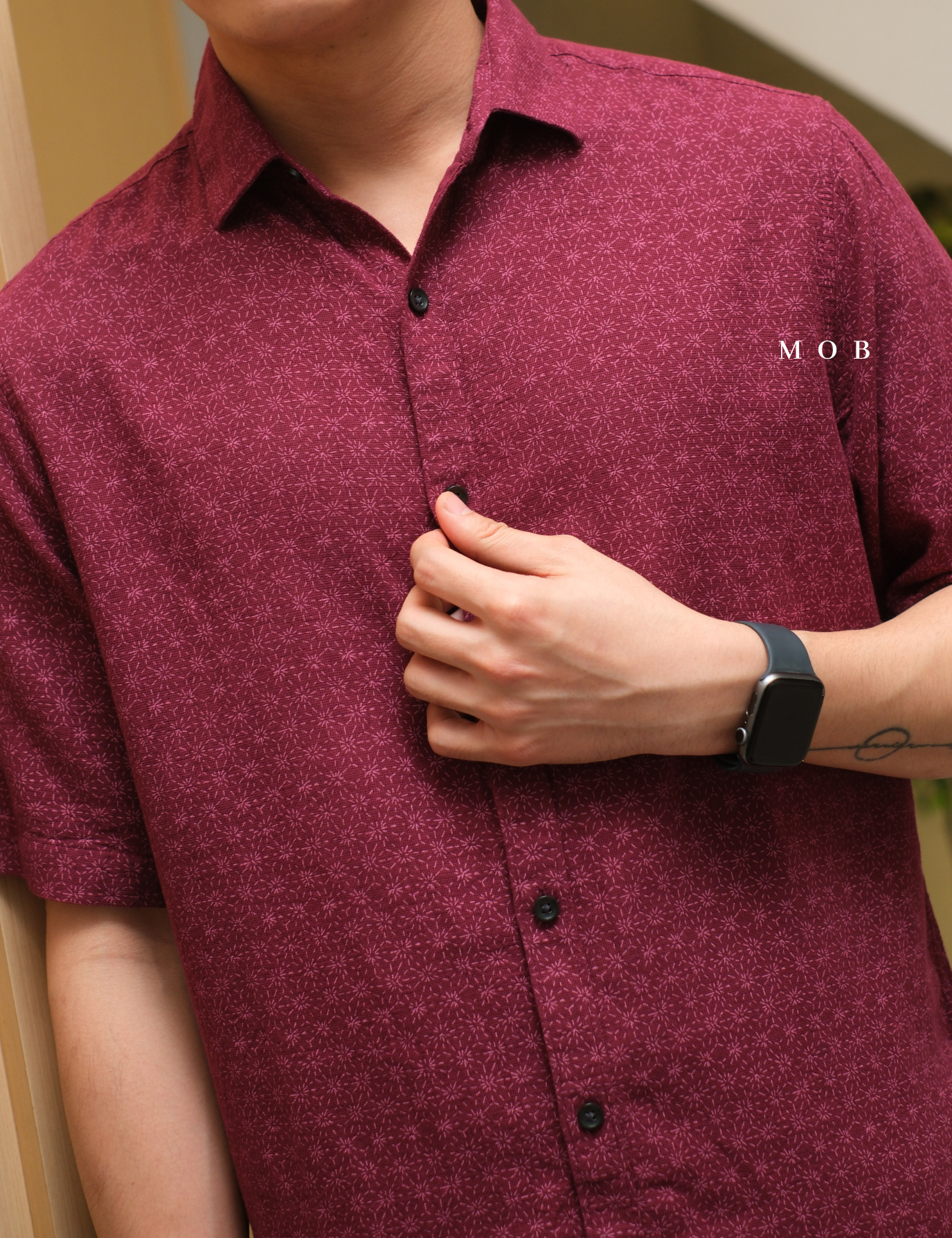 AFSSS01012 Pattern SS Shirt Maroon Batik Inspired