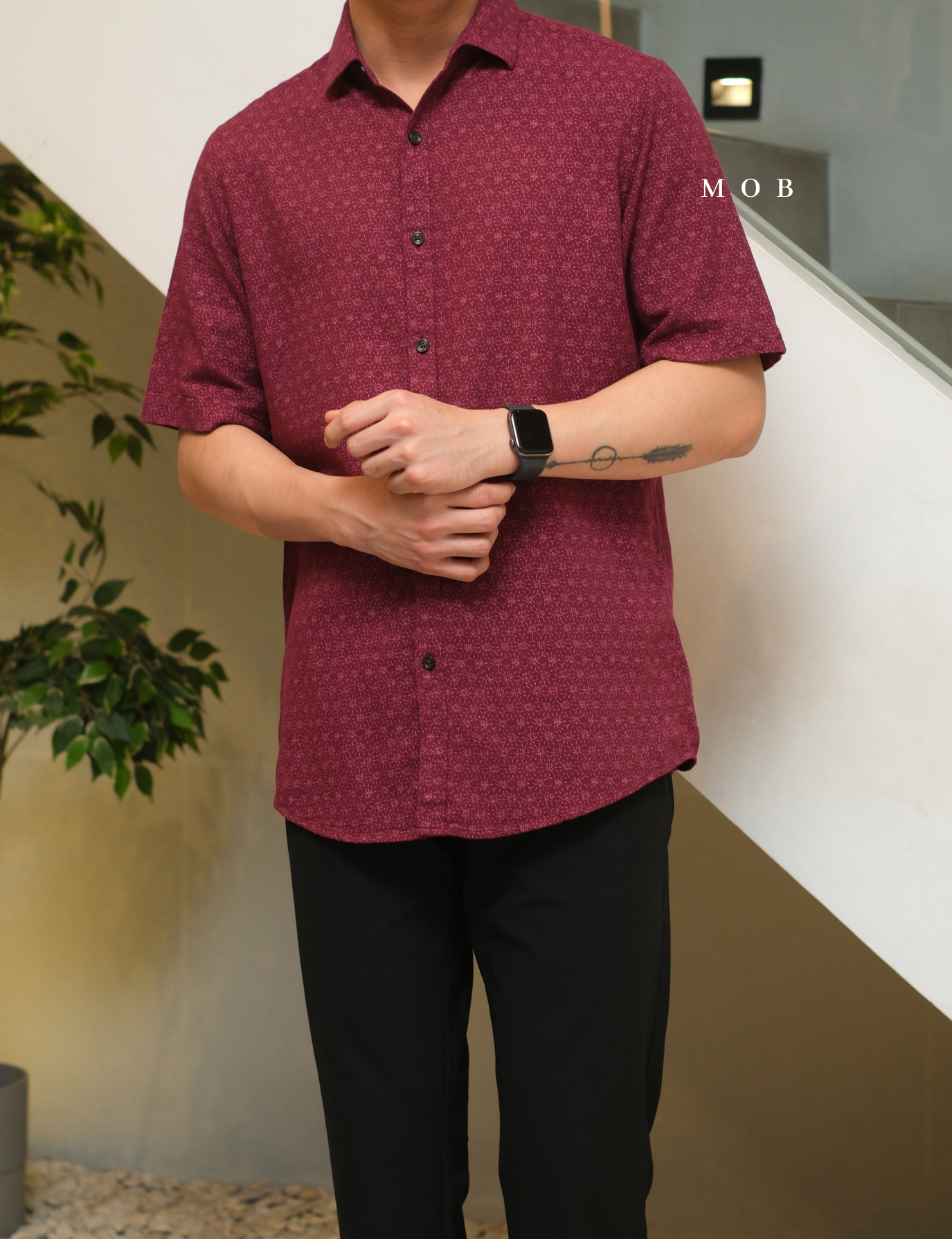 AFSSS01012 Pattern SS Shirt Maroon Batik Inspired