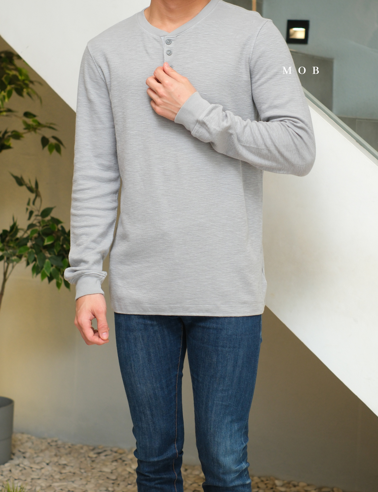 GPLST1304A Textured Henley LS Tee Light Grey (V2)