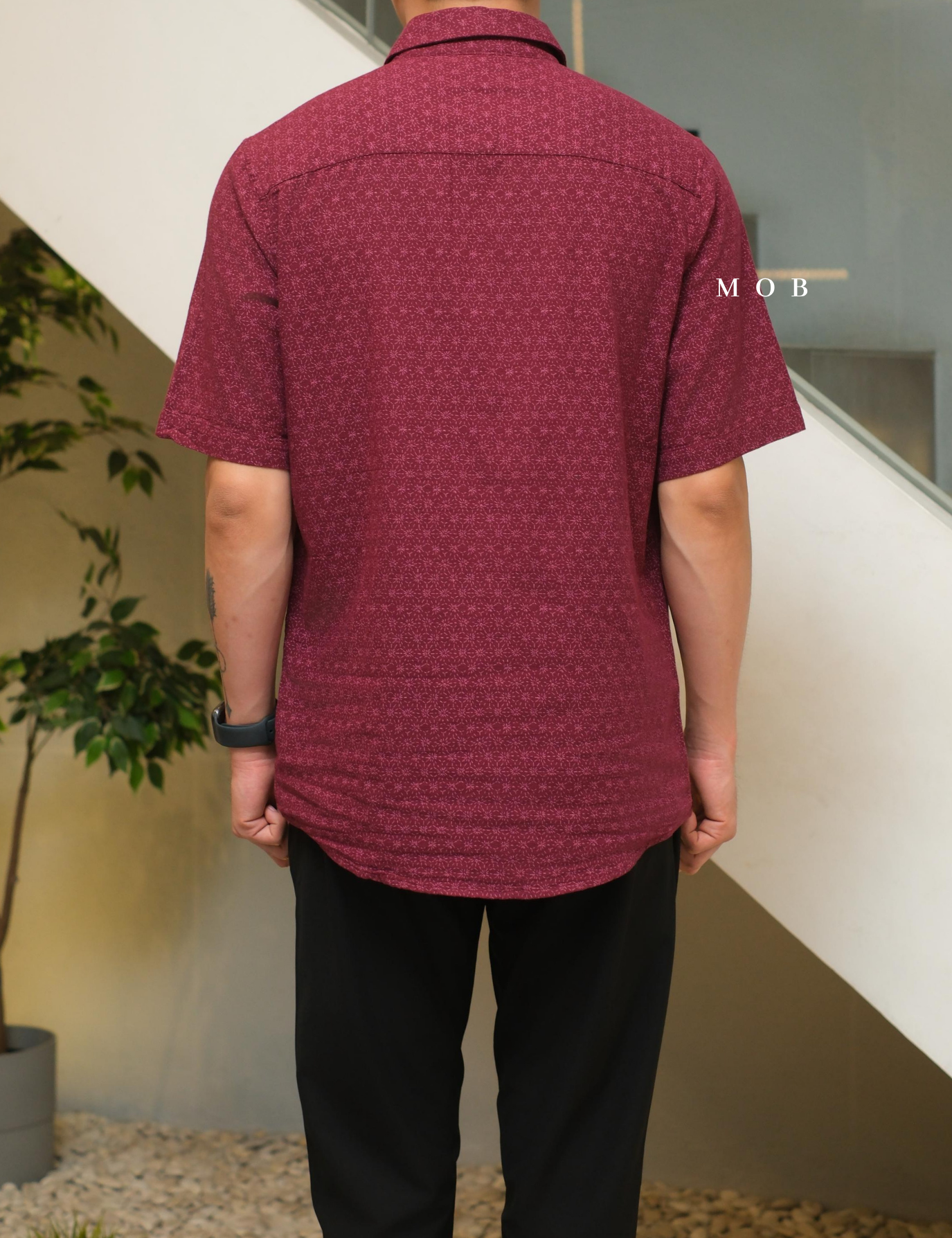 AFSSS01012 Pattern SS Shirt Maroon Batik Inspired