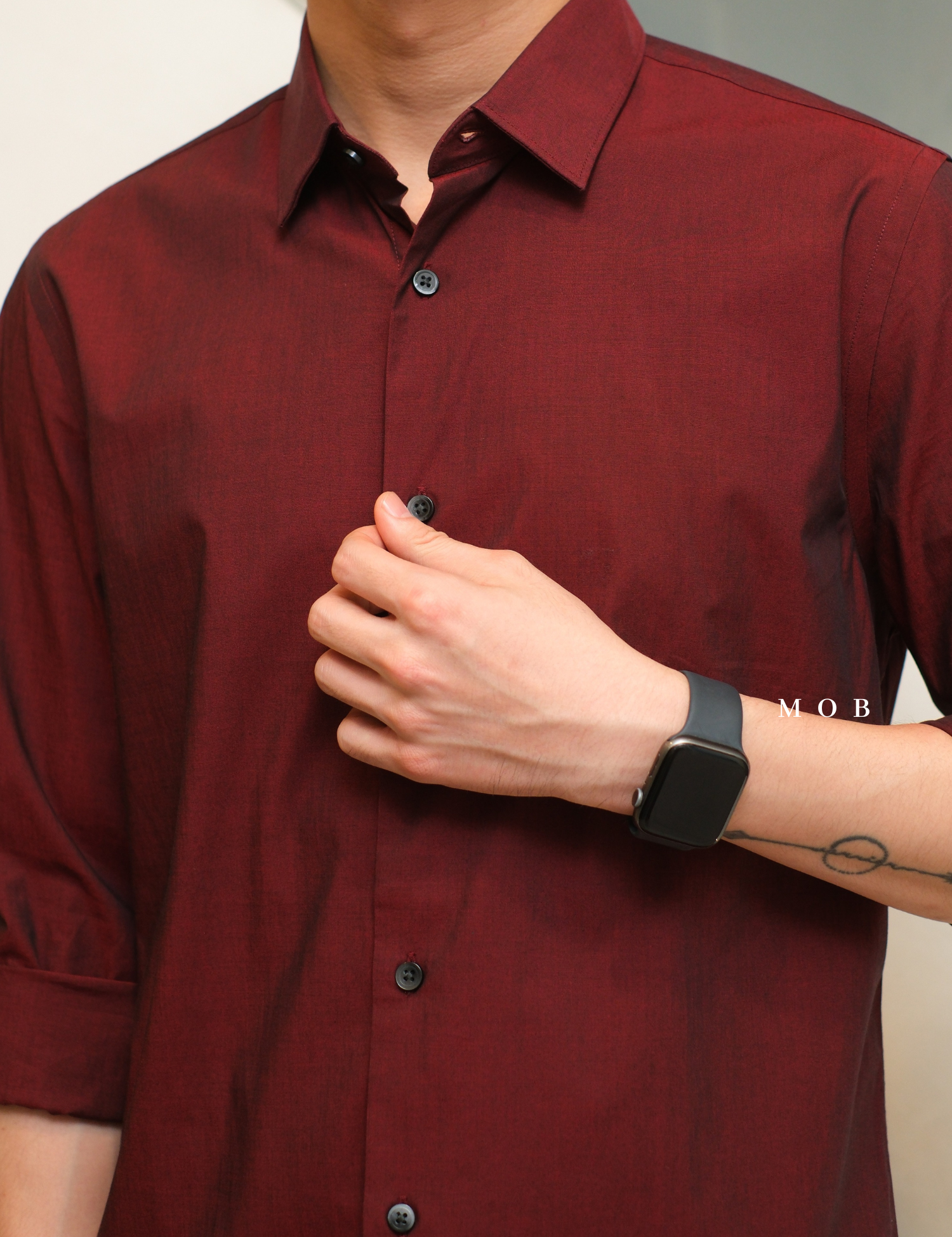 EXLSS07001 FITTED Stretch 1MX LS Shirt Maroon