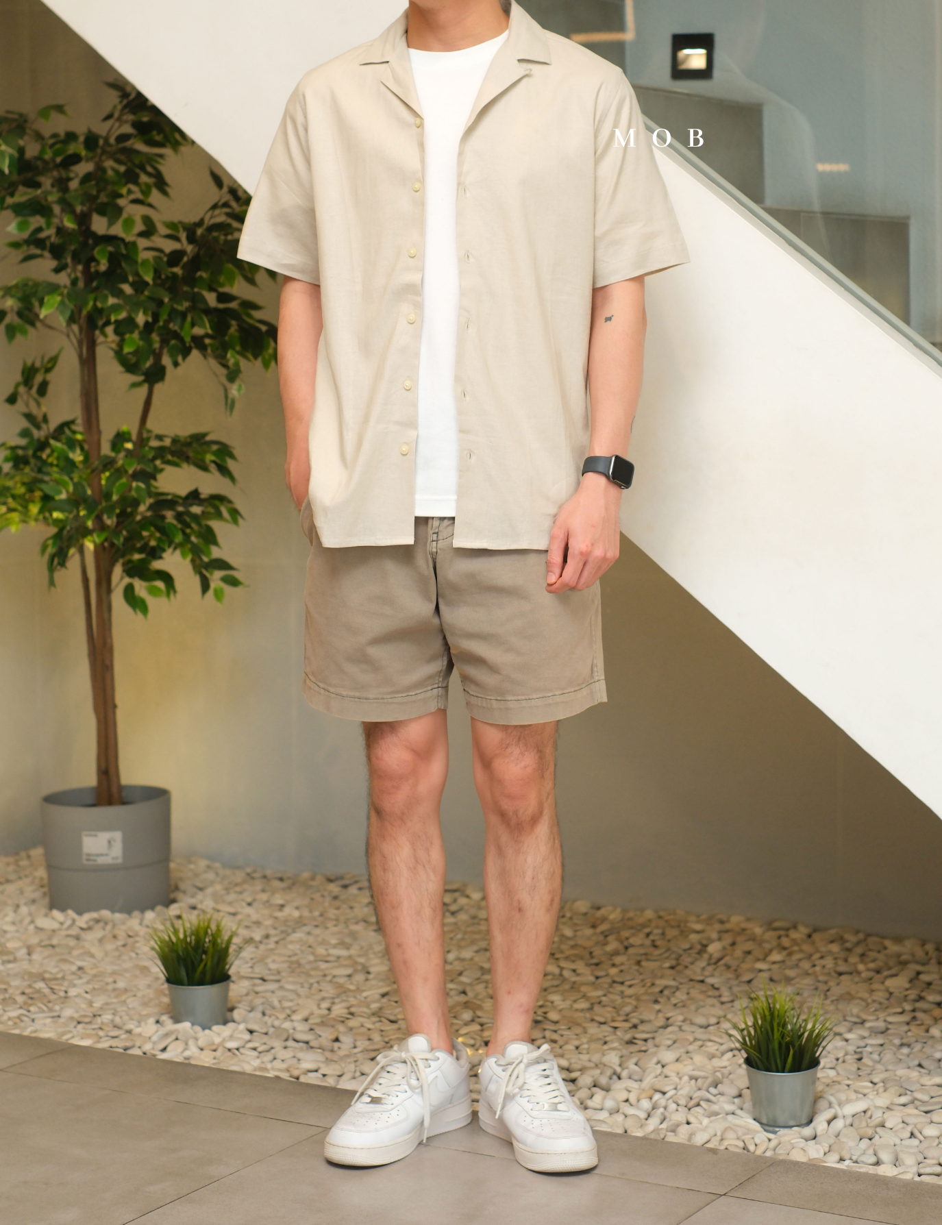 AFSSS01013 Open Collar SS Shirt Beige