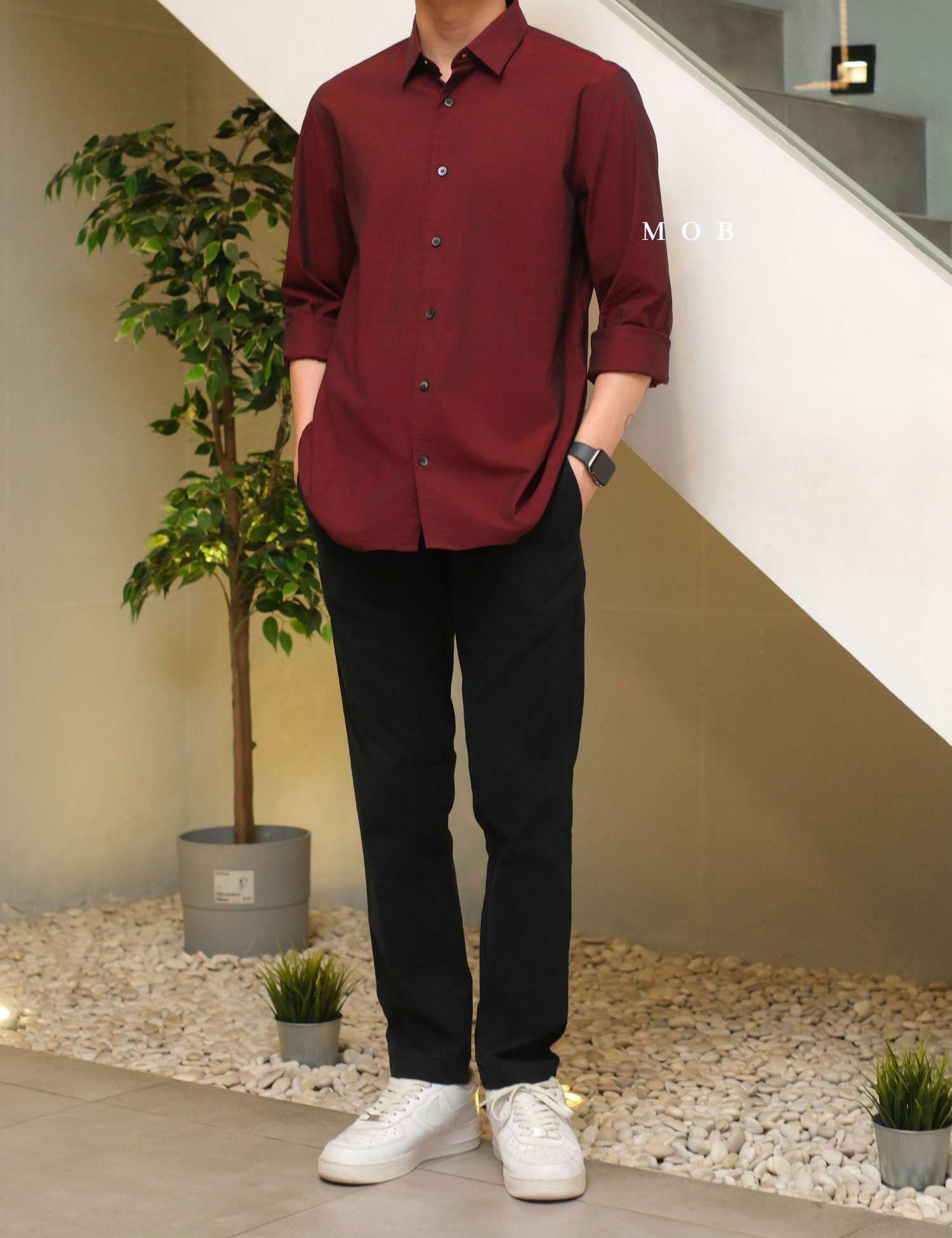 EXLSS07001 FITTED Stretch 1MX LS Shirt Maroon