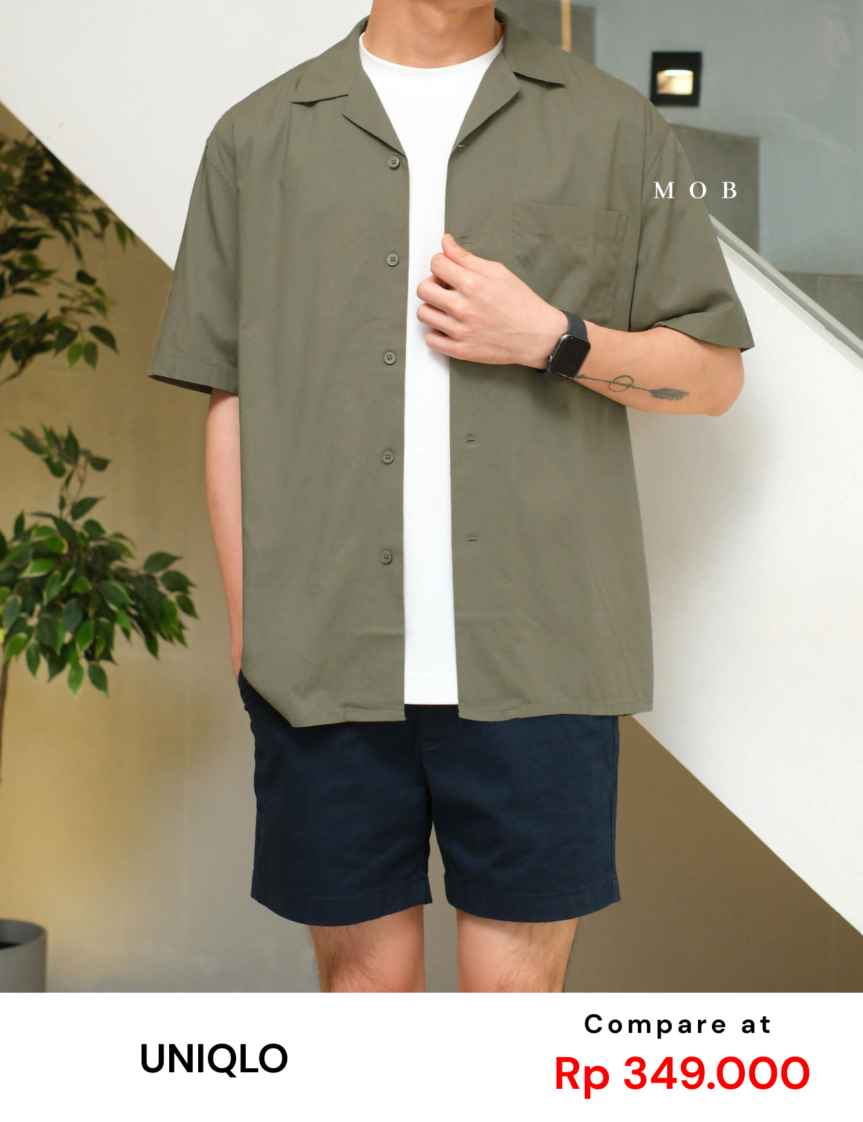 UNQSSS05001A Cotton Open Collar SS Shirt Olive