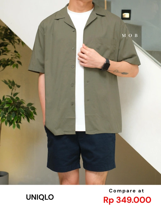 UNQSSS05001A Cotton Open Collar SS Shirt Olive