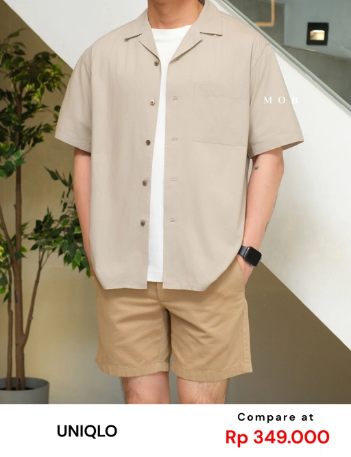 UNQSSS05001B Cotton Open Collar SS Shirt Khaki