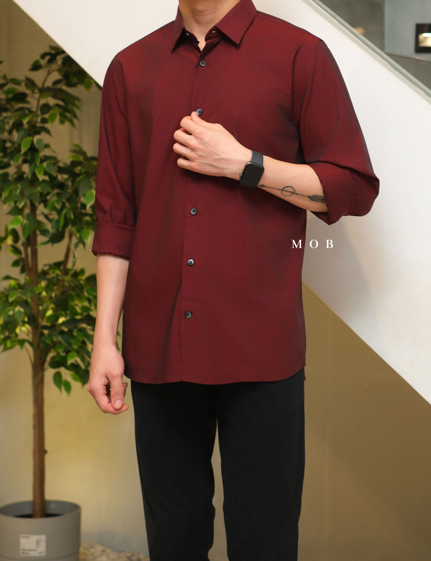 EXLSS07001 FITTED Stretch 1MX LS Shirt Maroon