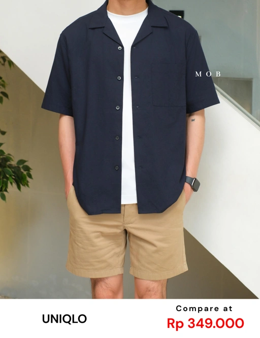 UNQSSS05001C Cotton Open Collar SS Shirt Navy