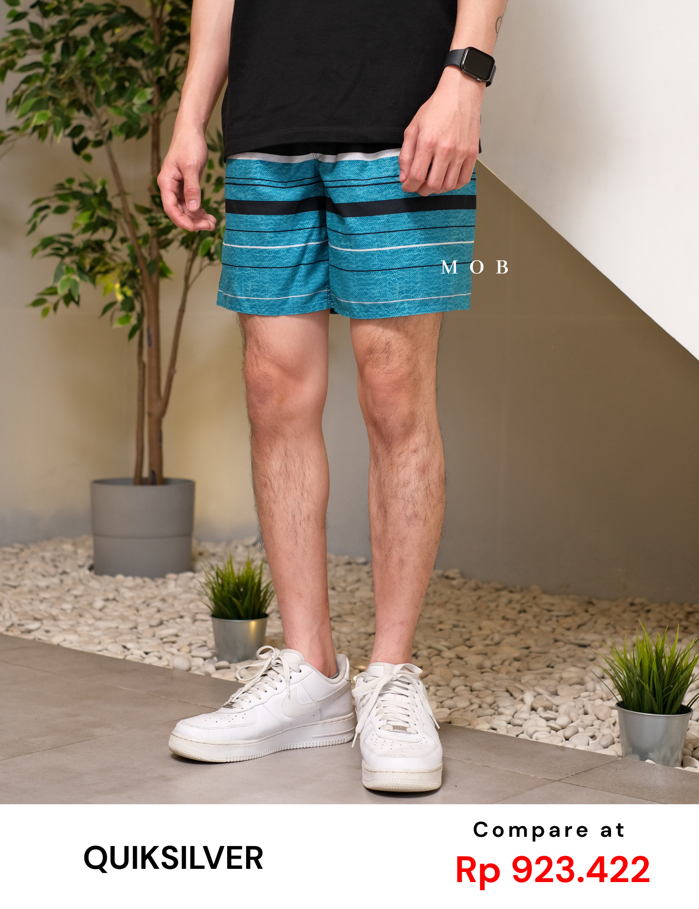 QSBS02003A Volley Shorts Black Turquoise Stripe