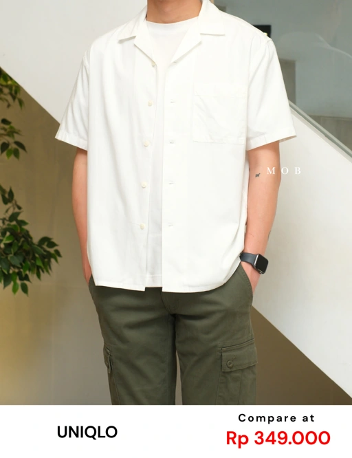 UNQSSS05001D Cotton Open Collar SS Shirt White
