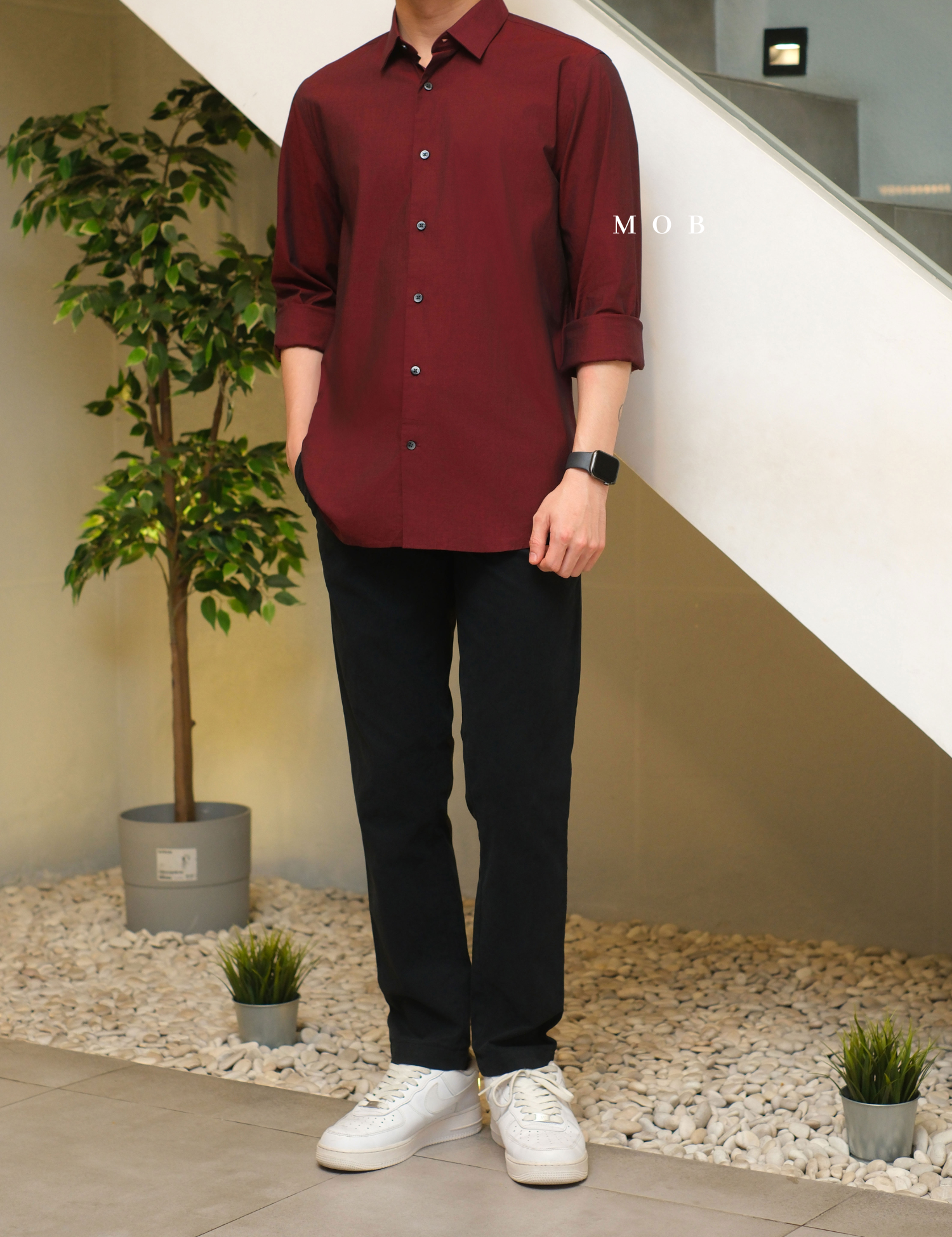 EXLSS07001 FITTED Stretch 1MX LS Shirt Maroon