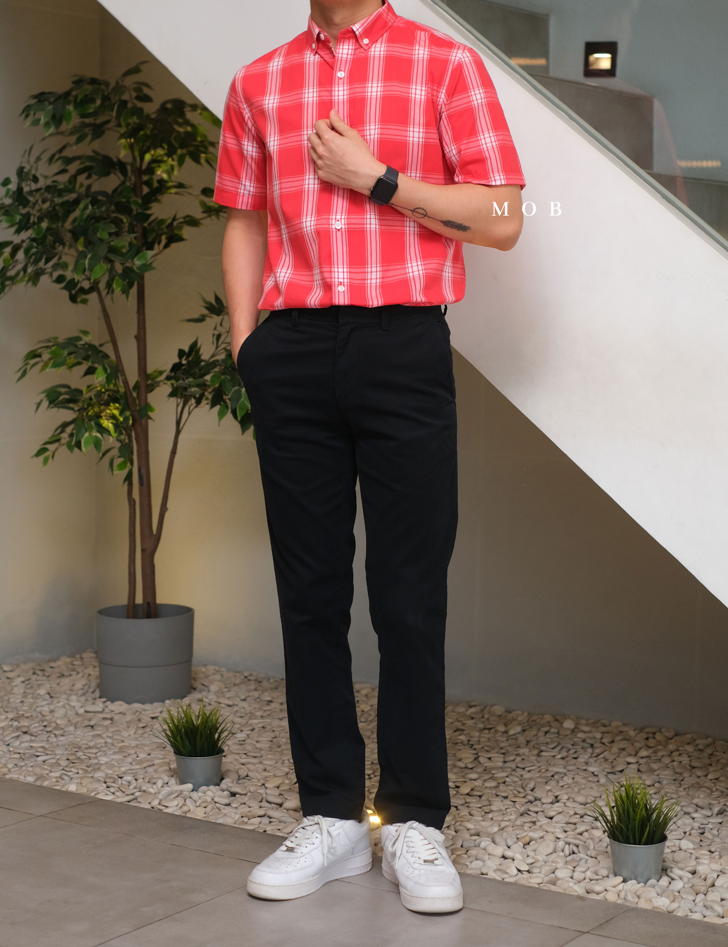 CLRSSS03024 Plaid SS Shirt Red White