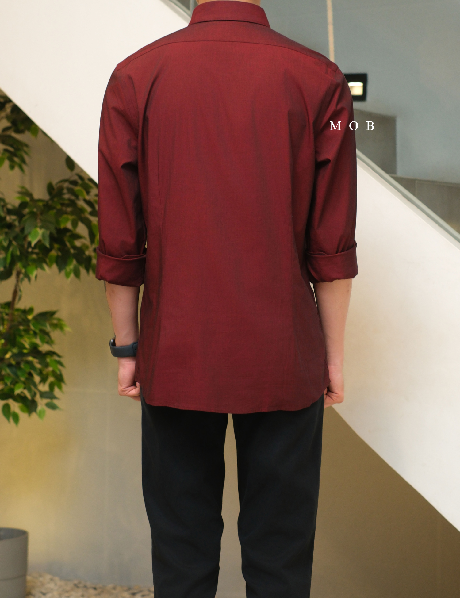 EXLSS07001 FITTED Stretch 1MX LS Shirt Maroon