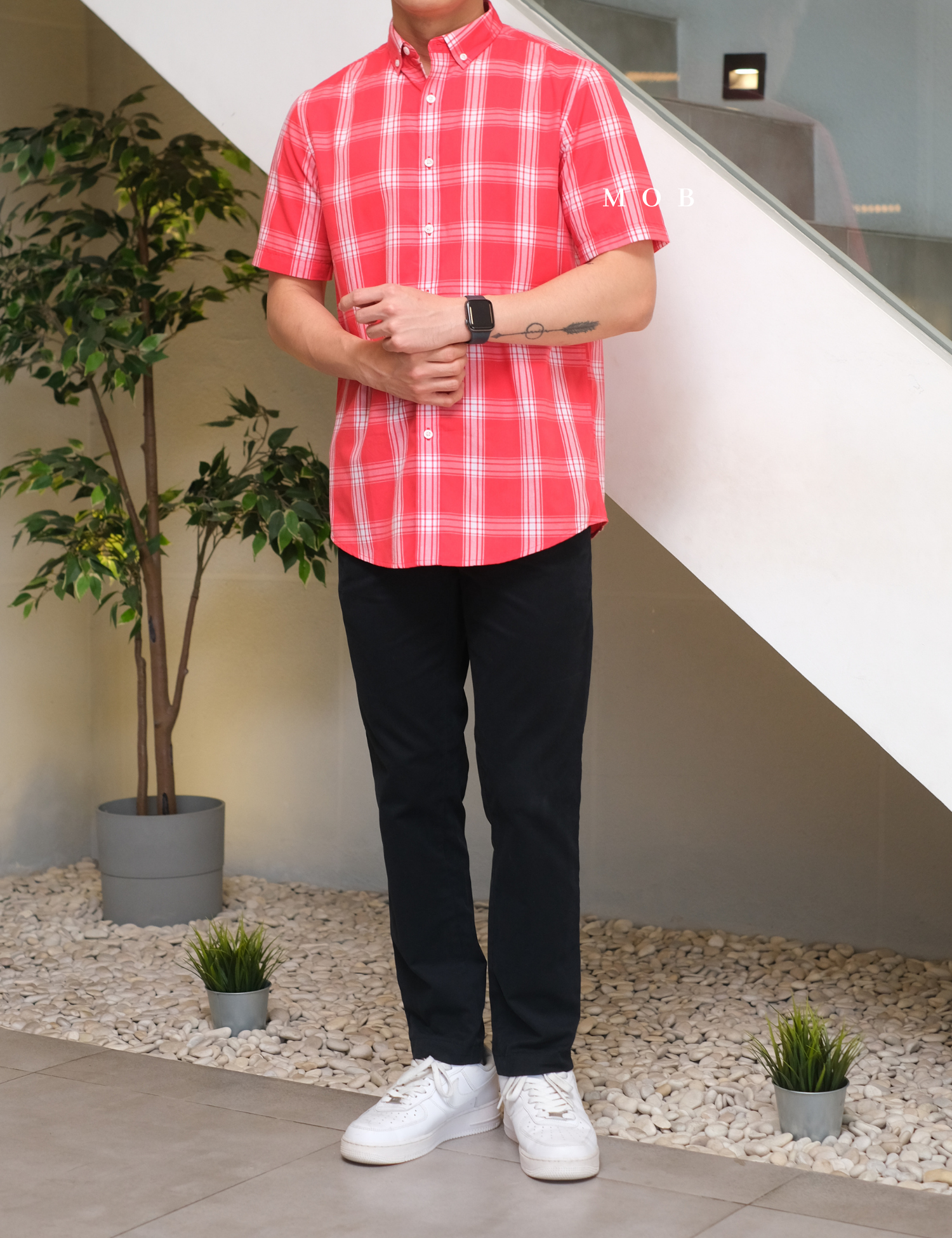 CLRSSS03024 Plaid SS Shirt Red White
