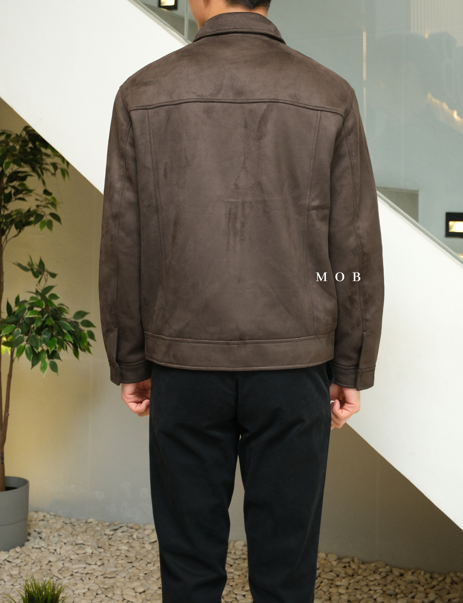PHJ02001B Faux Suede Trucker Jacket Dark Brown