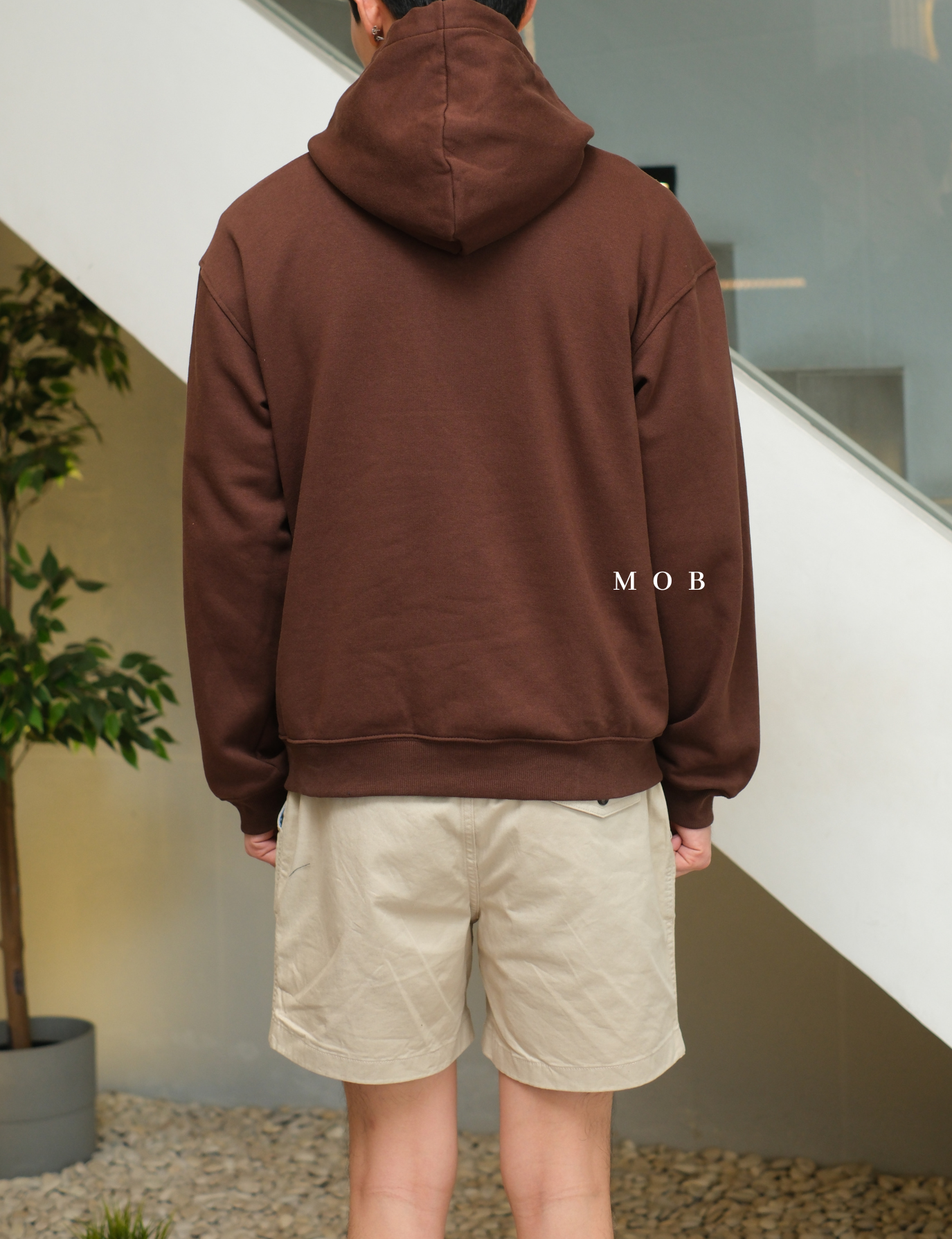 HMHOD02002D Loose Basic Pullover Hoodie Brown
