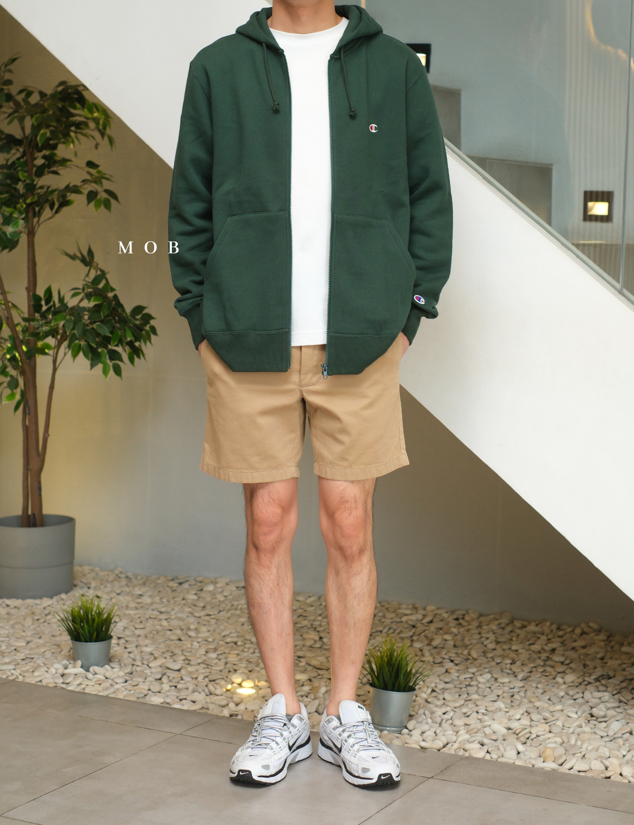 CHMPFZ05001E Basic Small Logo Full Zip Hoodie Green