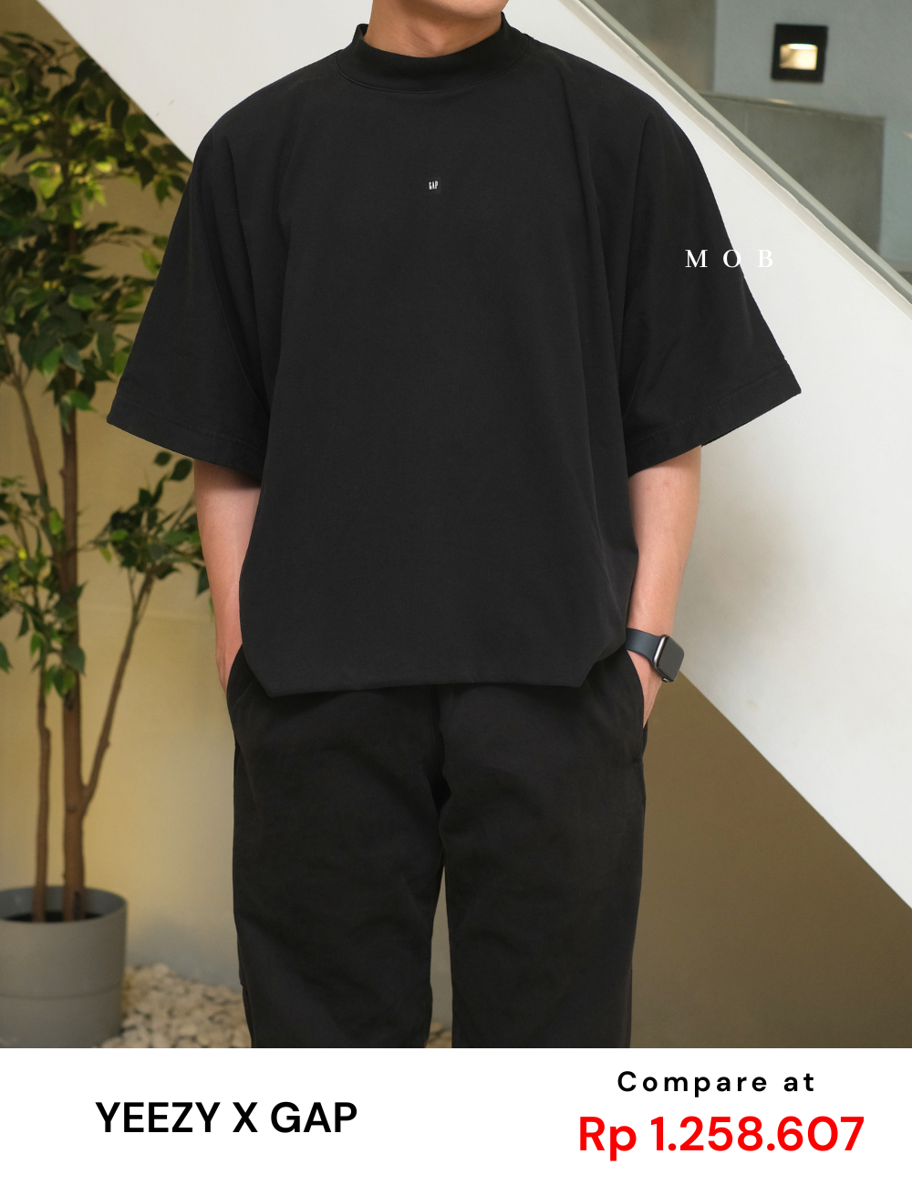 YZSST01001 Boxy 3/4 Tee Black Wash
