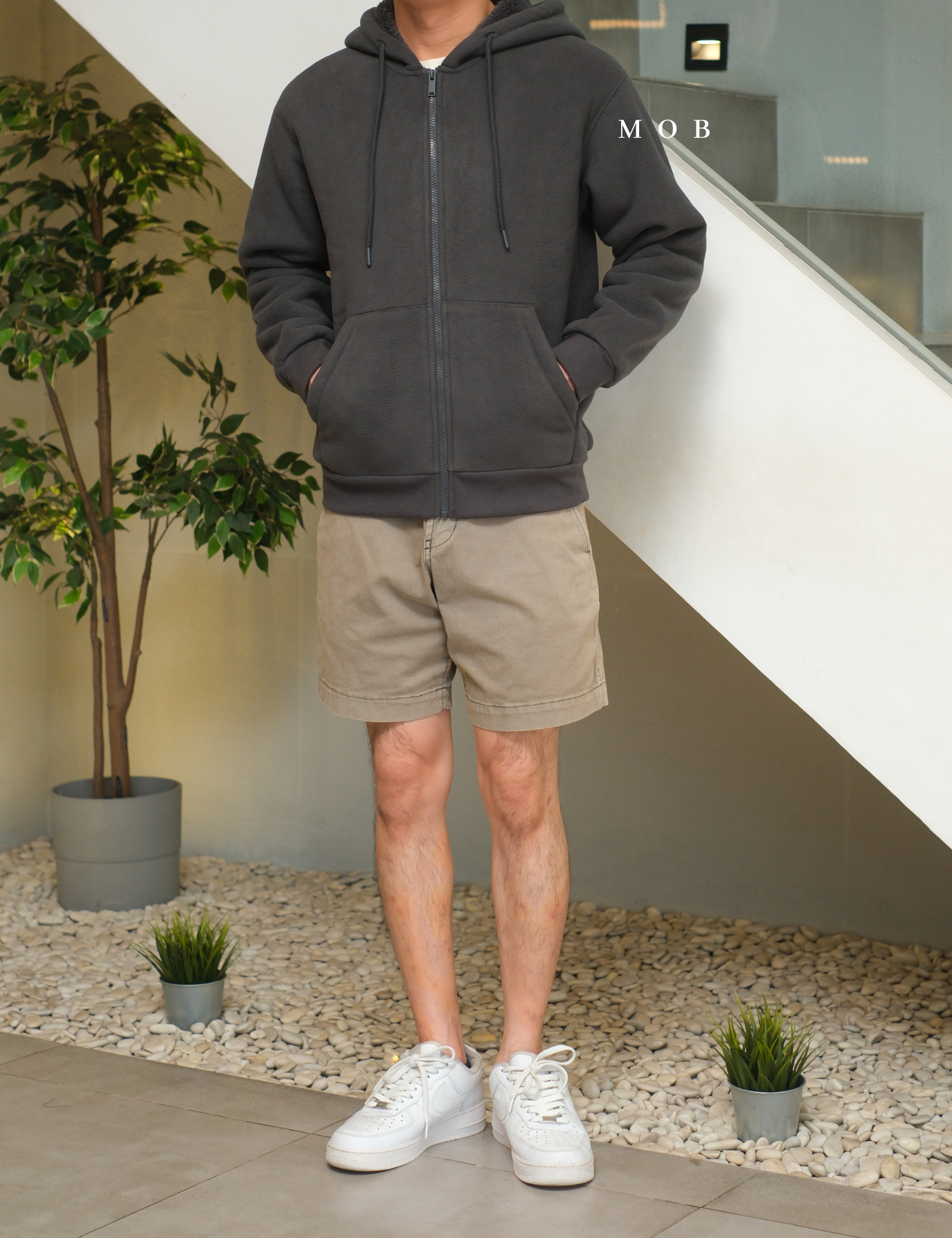 PHFZ02002 Fluffy Bonded Sherpa Full Zip Hoodie Dark Grey