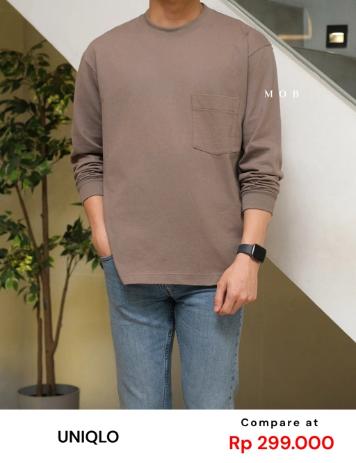 Image of UNQLST02004 Basic Crewneck LS Tee Taupe